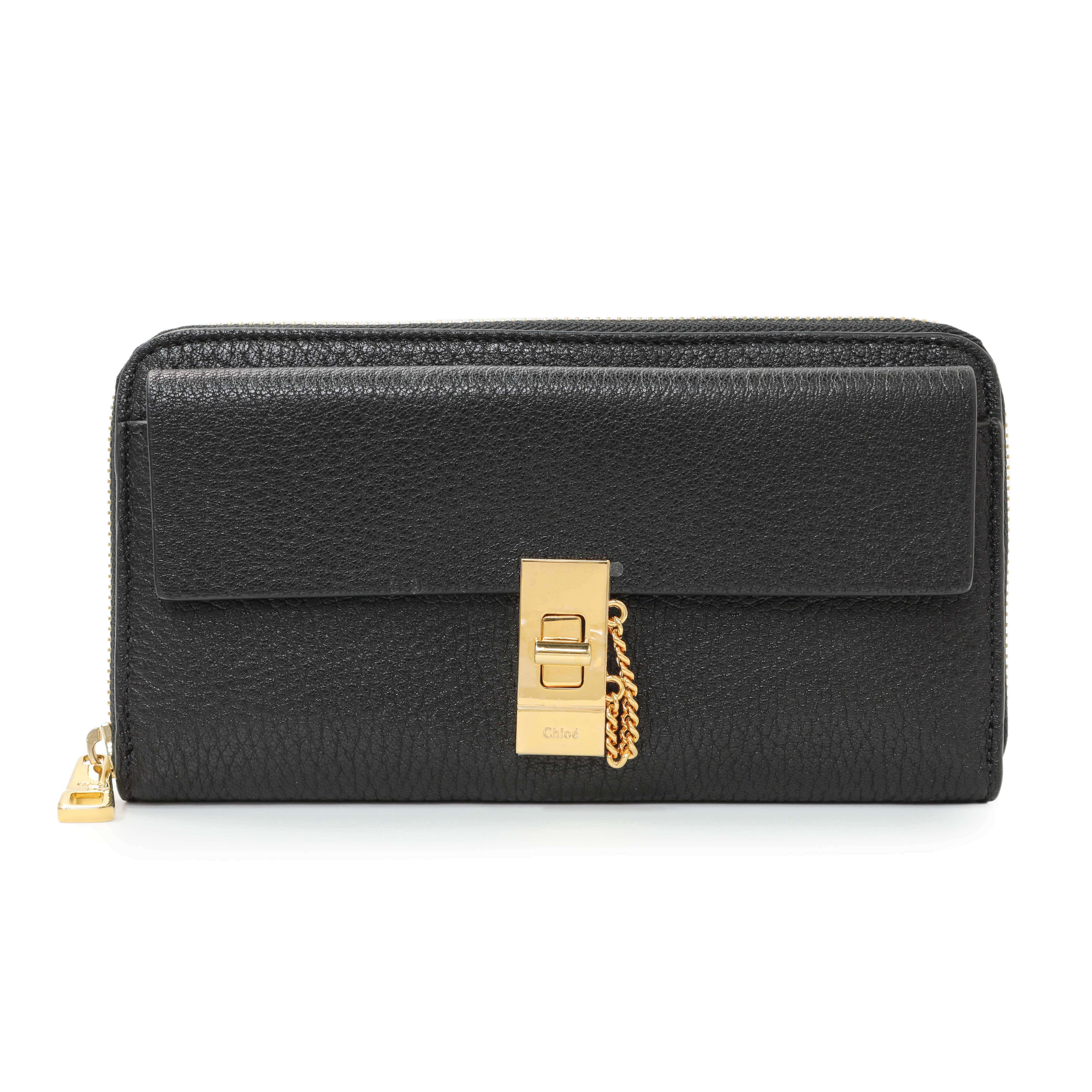 Chloe Black Grained Calfskin Drew Zip Wallet
