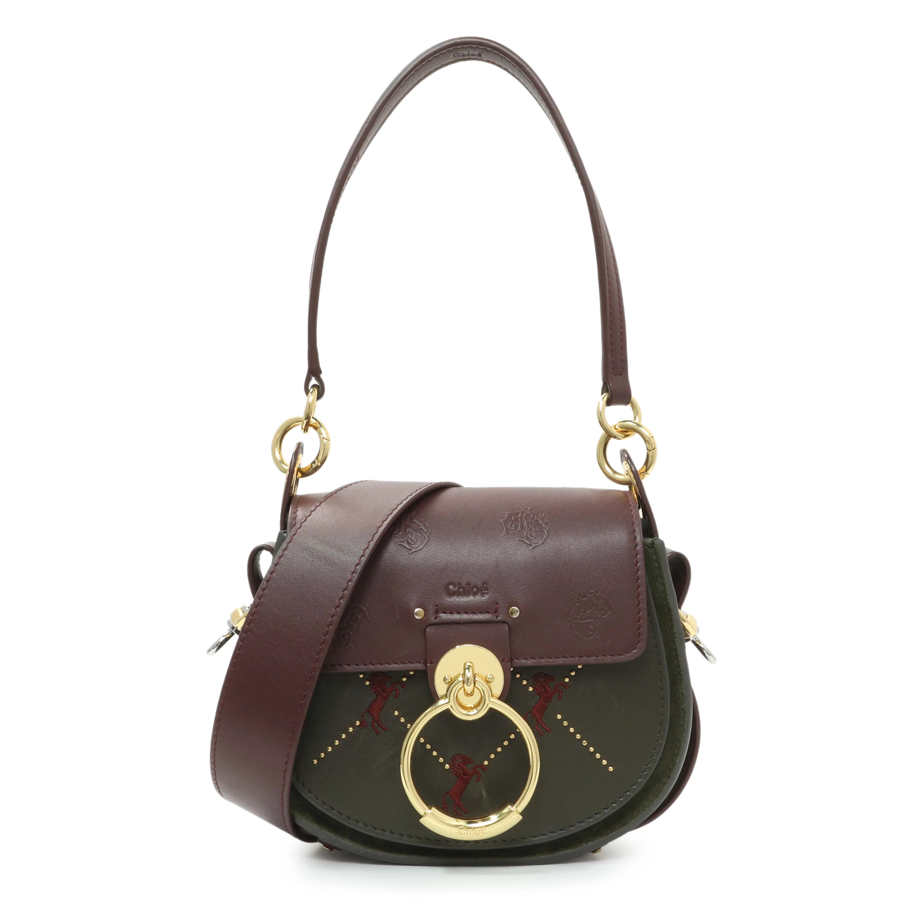 Chloe Green Calfskin Little Horses Embroidered Small Tess Bag