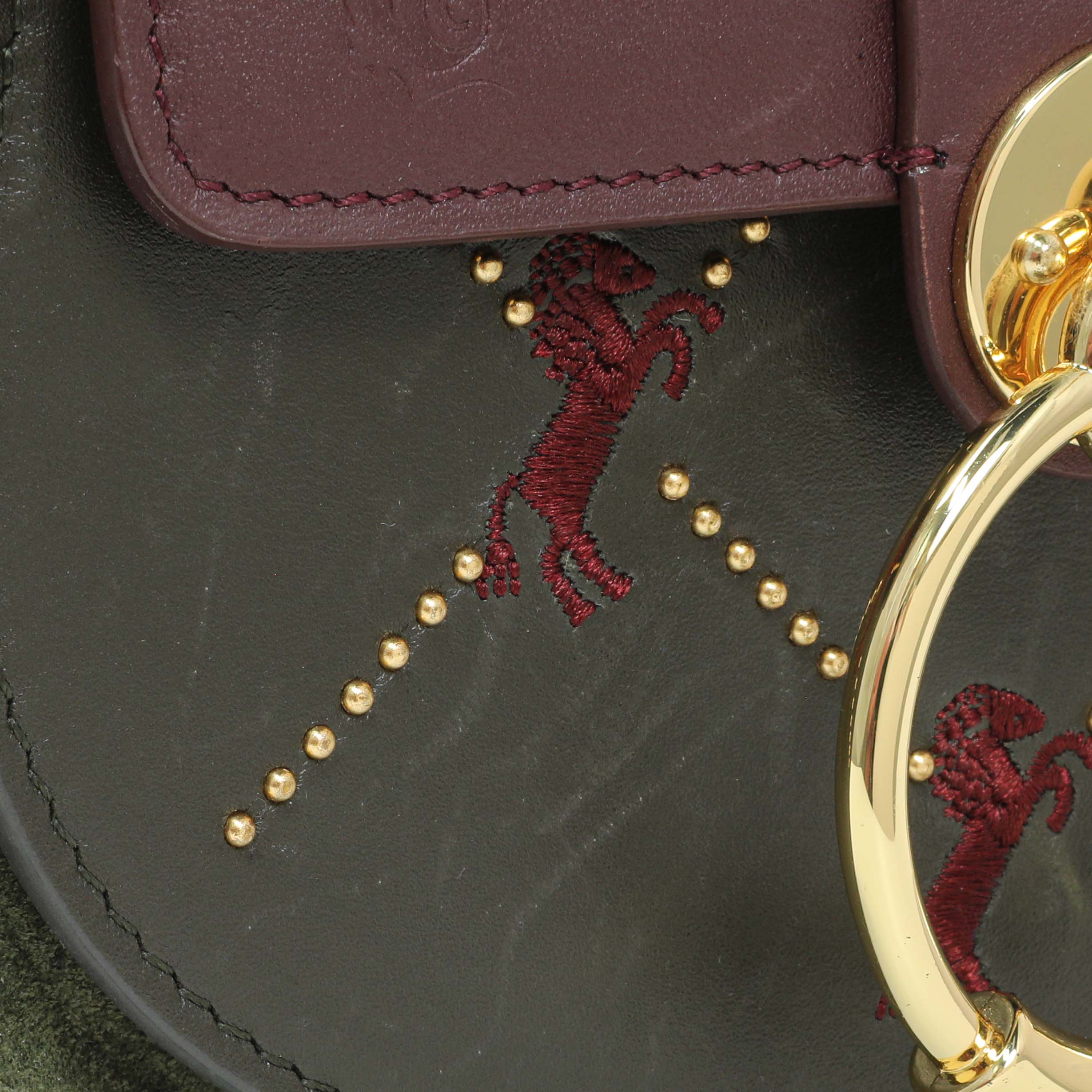 Chloe Green Calfskin Little Horses Embroidered Small Tess Bag - Image 9