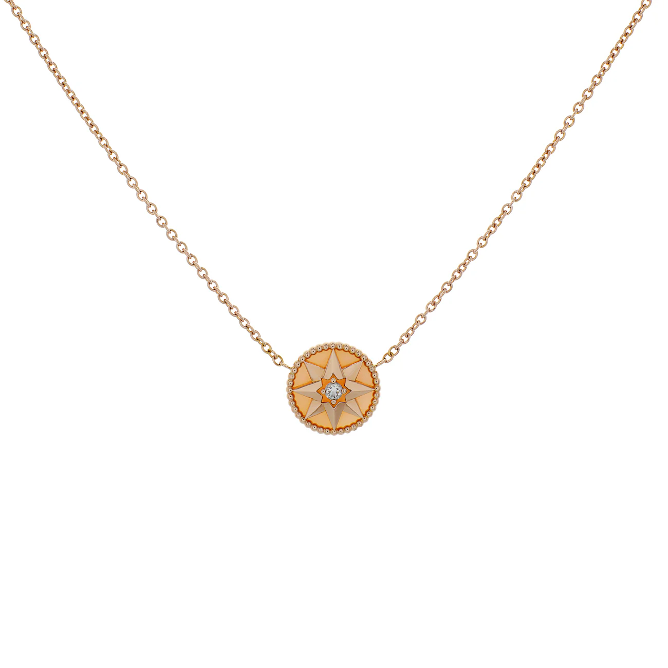 Christian Dior 18K Rose Gold Diamond Pink Opal Rose des Vents Necklace