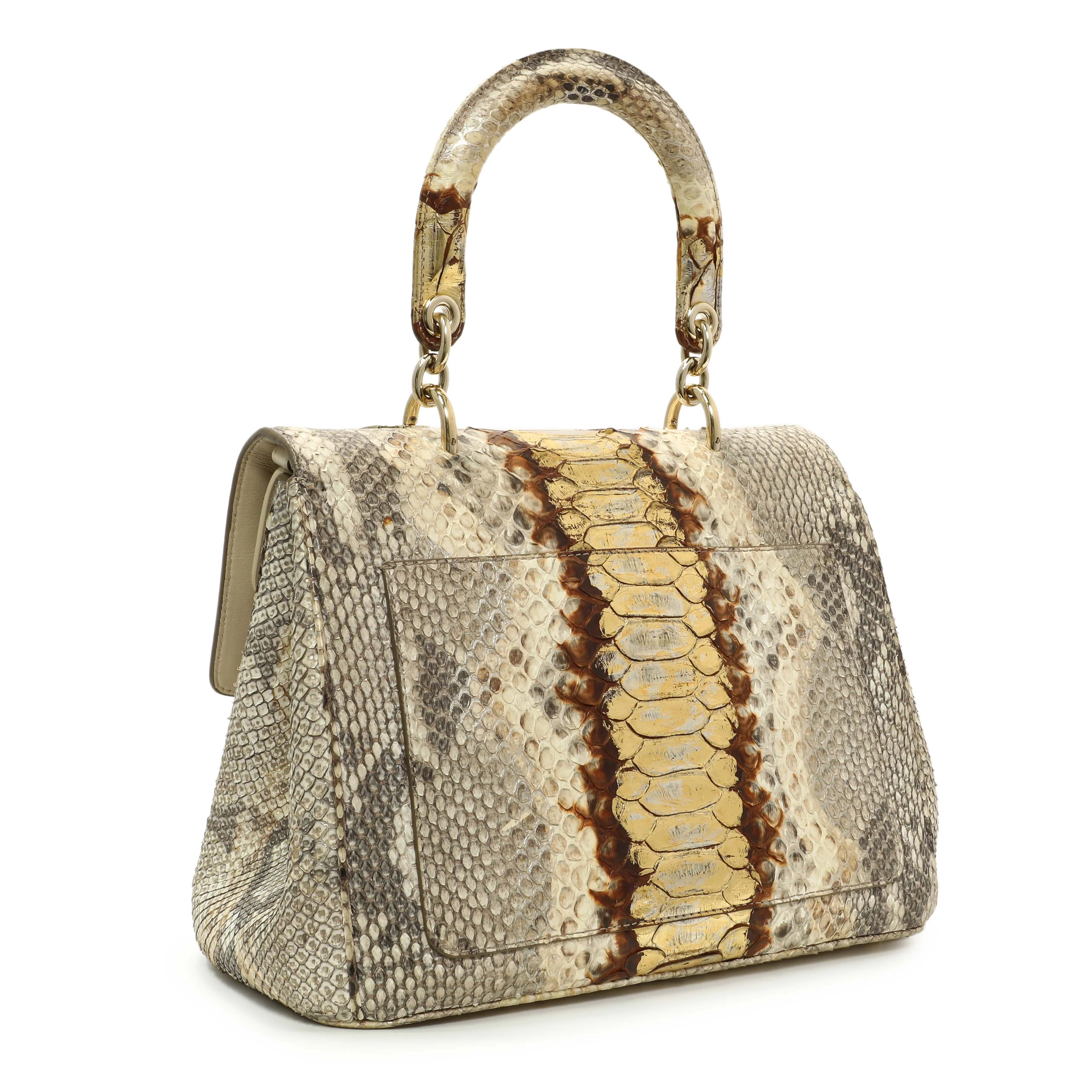 Christian Dior Beige Gold Metallic Python Small Be Dior Flap - Image 2