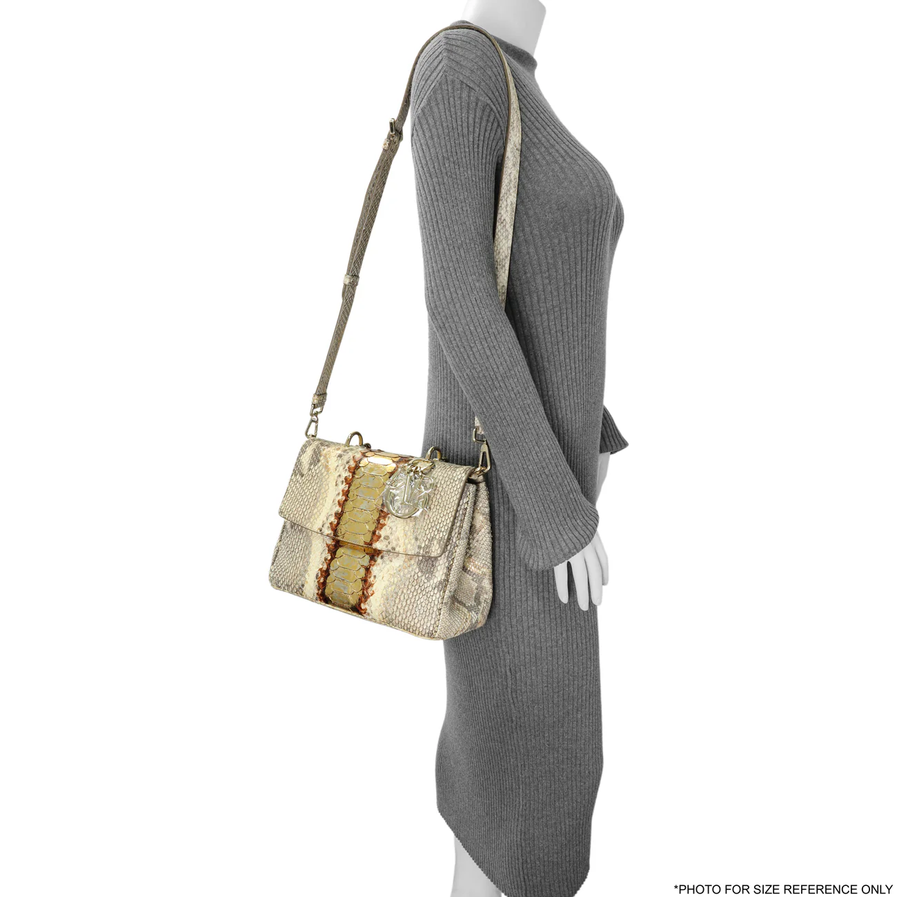 Christian Dior Beige Gold Metallic Python Small Be Dior Flap - Image 6