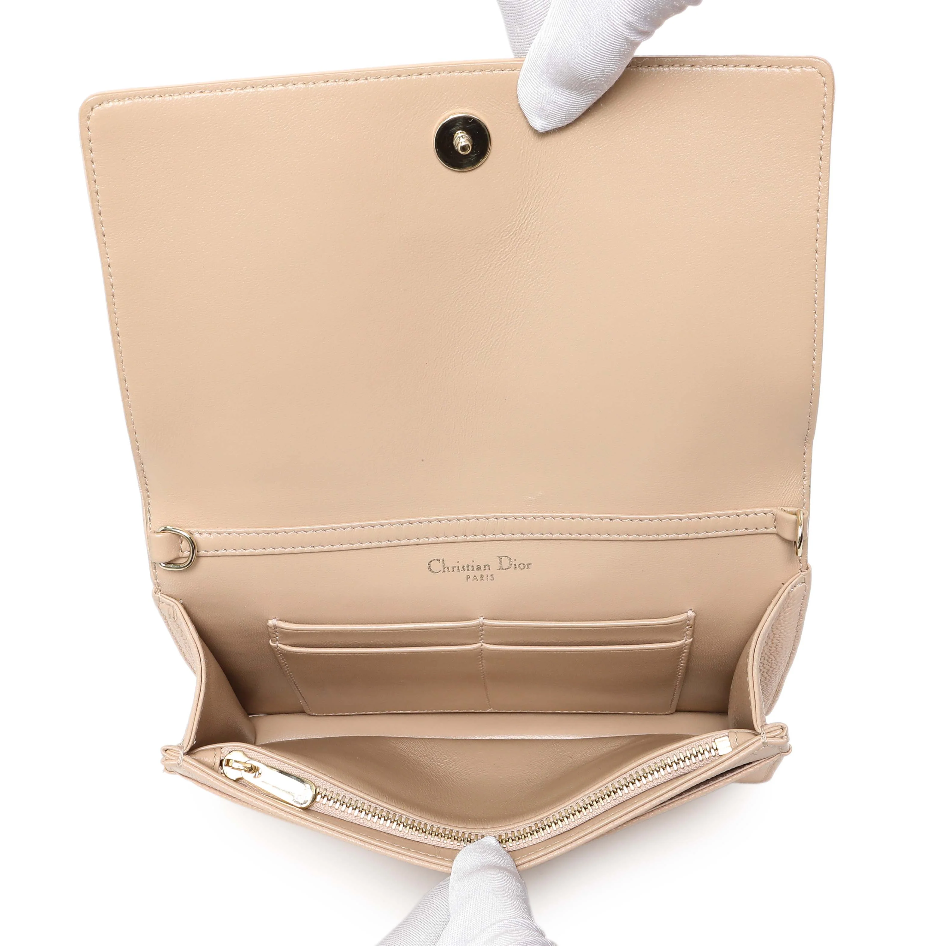 Christian Dior Beige Grained Calfskin Diorama Wallet on Chain Pouch - Image 12