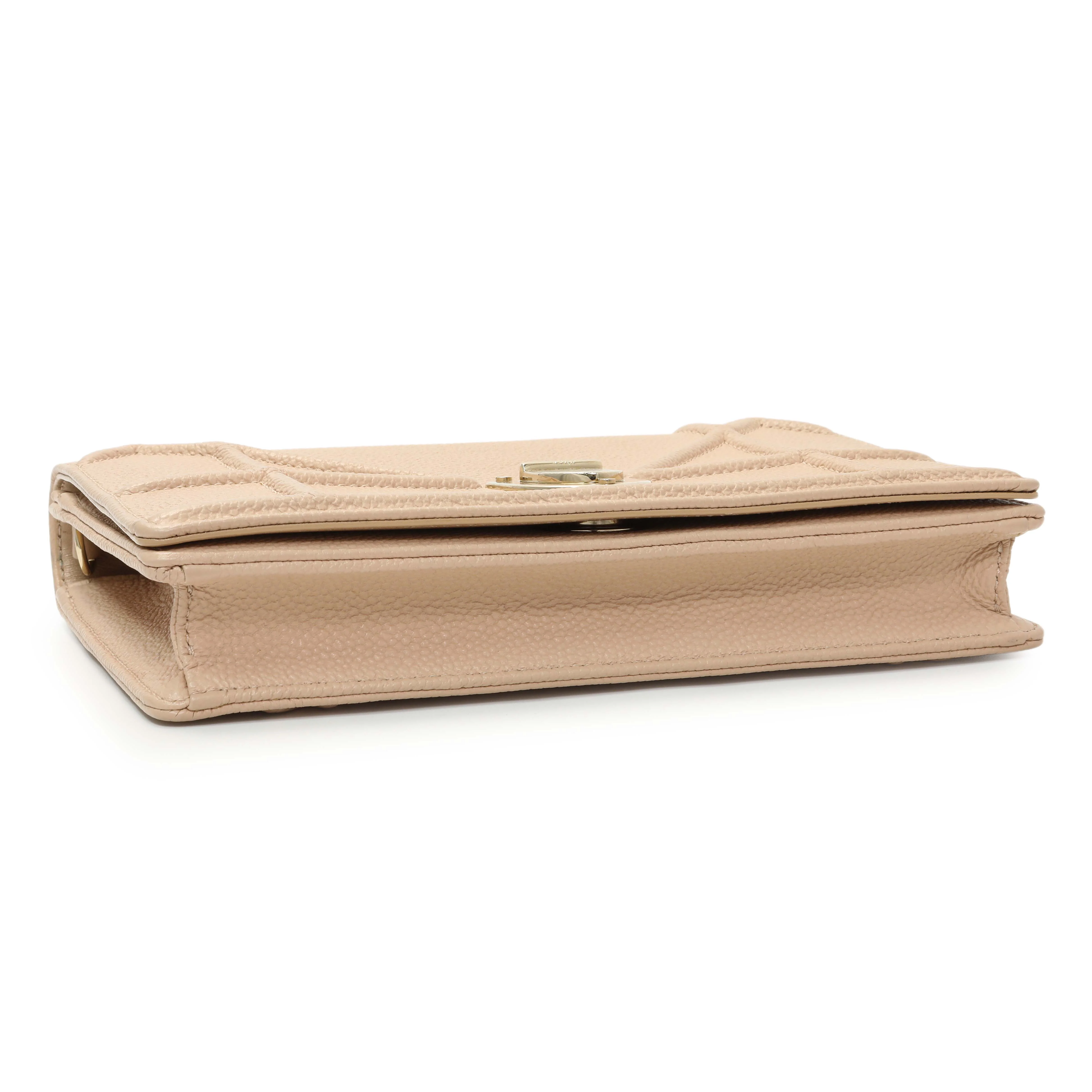 Christian Dior Beige Grained Calfskin Diorama Wallet on Chain Pouch - Image 3