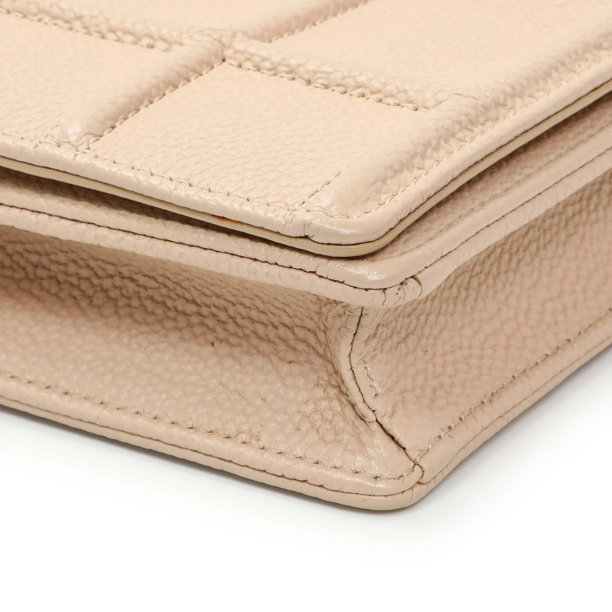Christian Dior Beige Grained Calfskin Diorama Wallet on Chain Pouch - Image 4