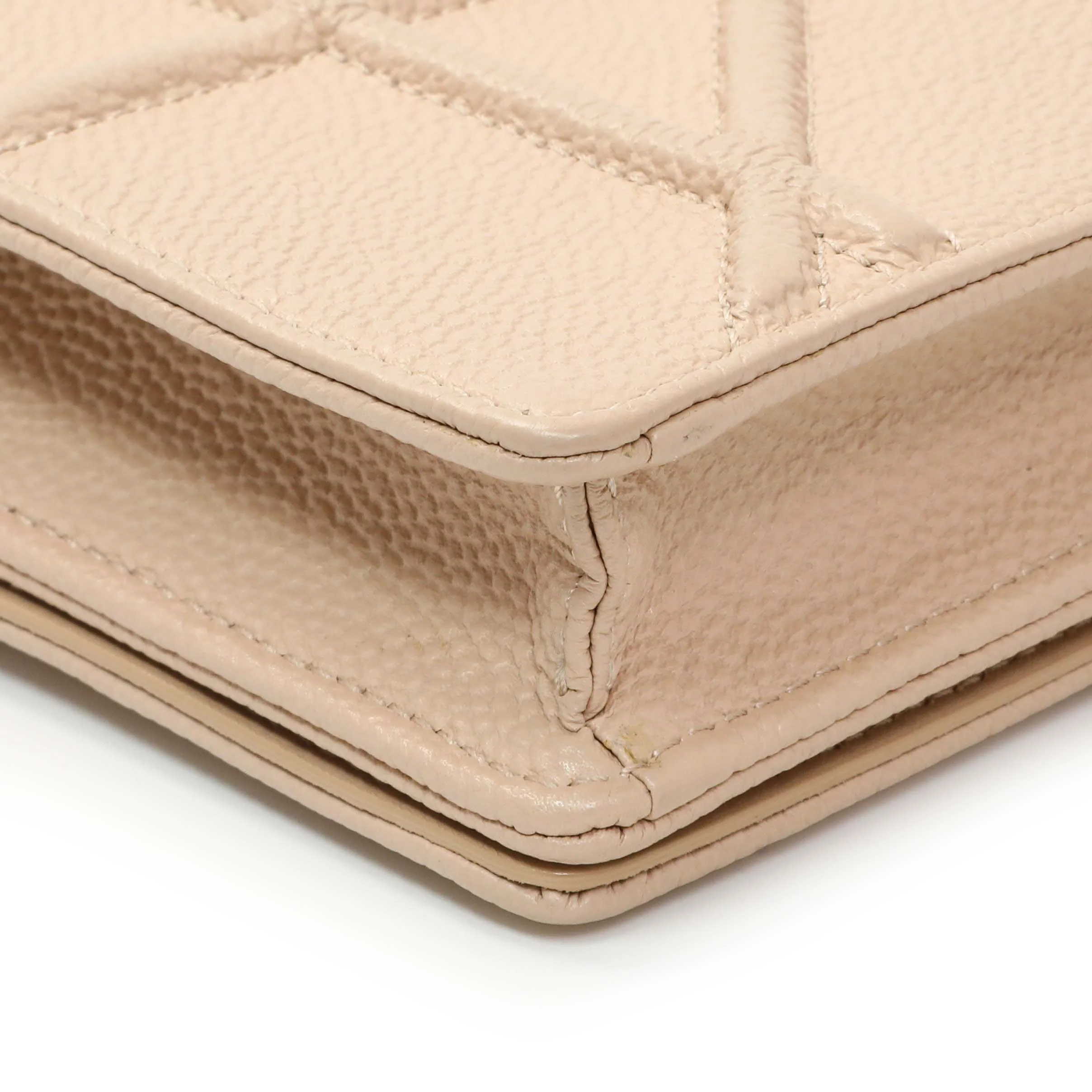 Christian Dior Beige Grained Calfskin Diorama Wallet on Chain Pouch - Image 6
