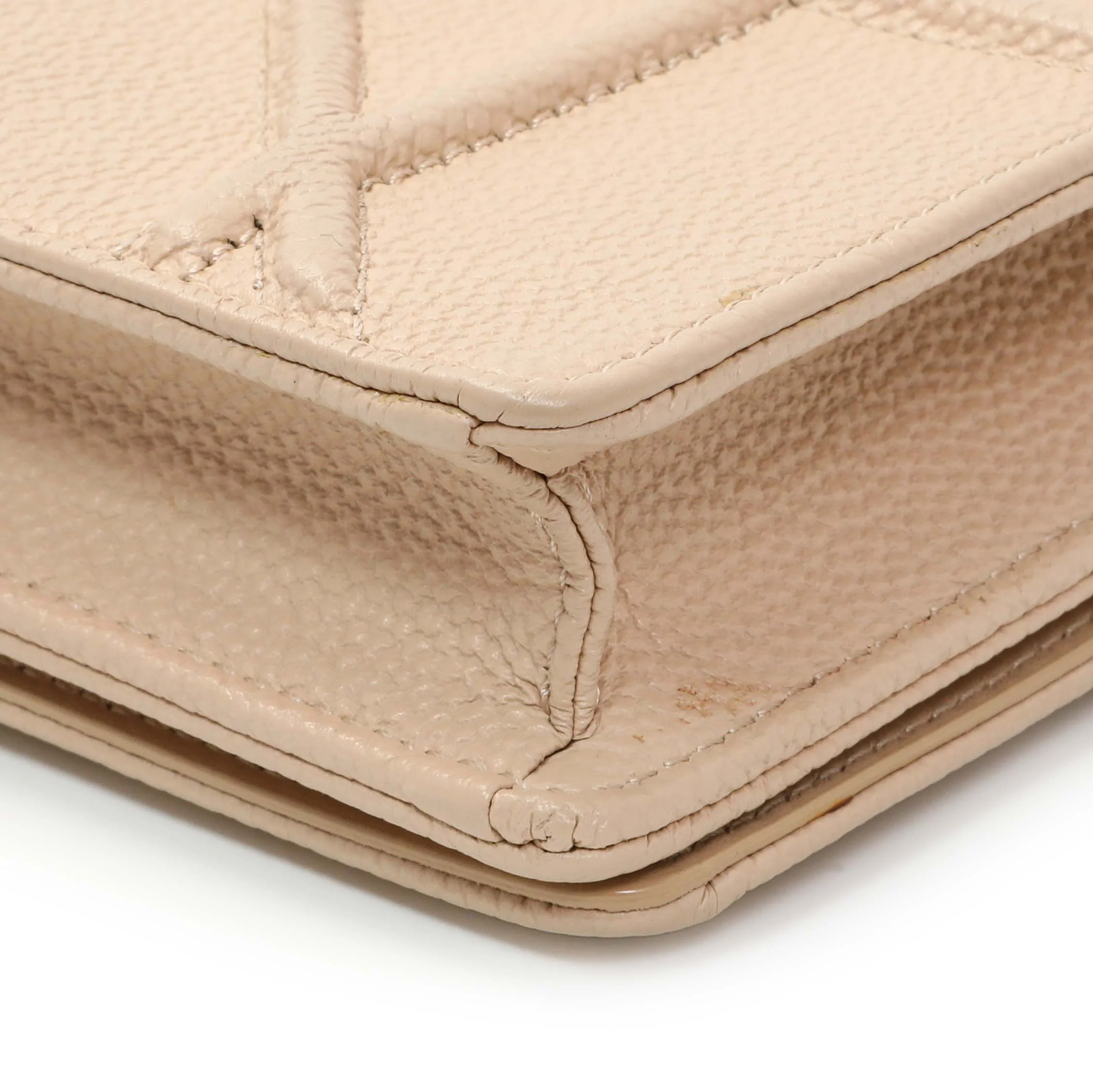 Christian Dior Beige Grained Calfskin Diorama Wallet on Chain Pouch - Image 7