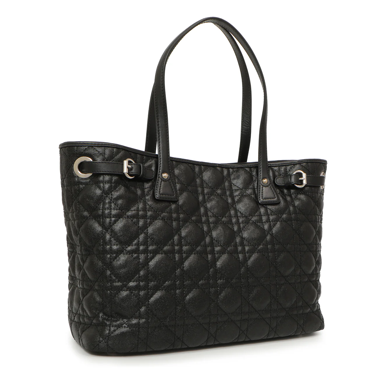 Christian Dior Black Coated Canvas Cannage Small Panarea Tote - Image 2