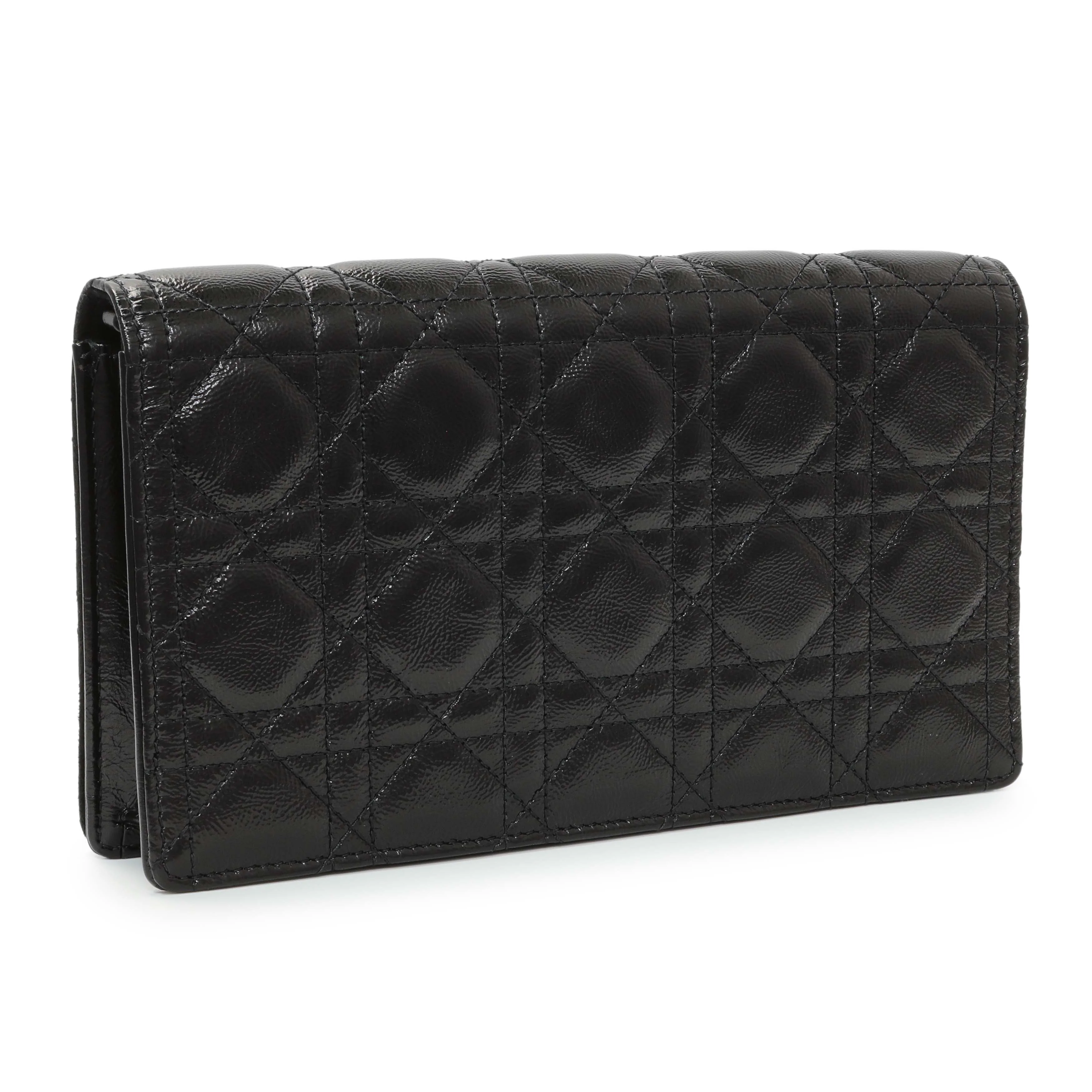 Christian Dior Black Crinkled Patent Cannage Lady Dior Pouch - Image 2