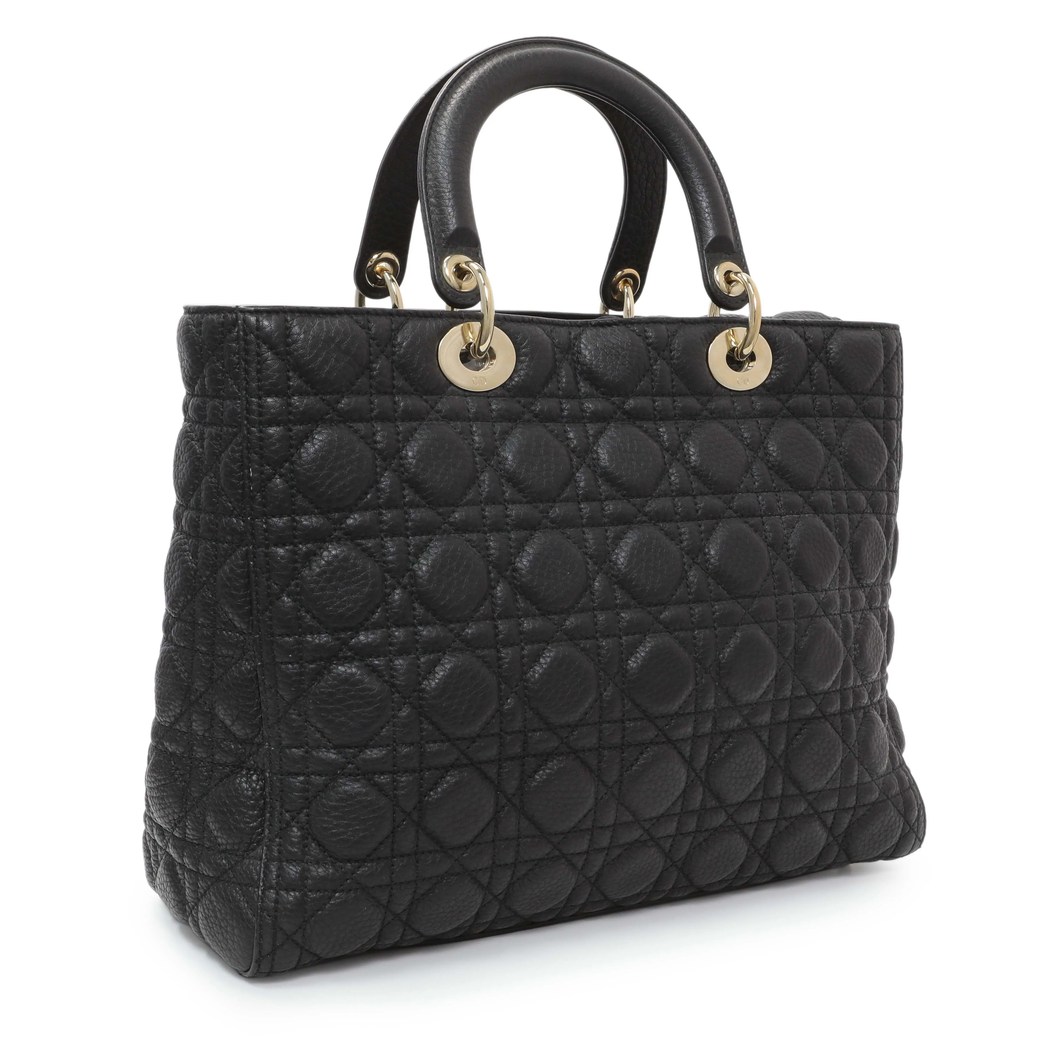 Christian Dior Black Grained Calfskin Cannage Large Supple Lady Dior Bag - Image 2