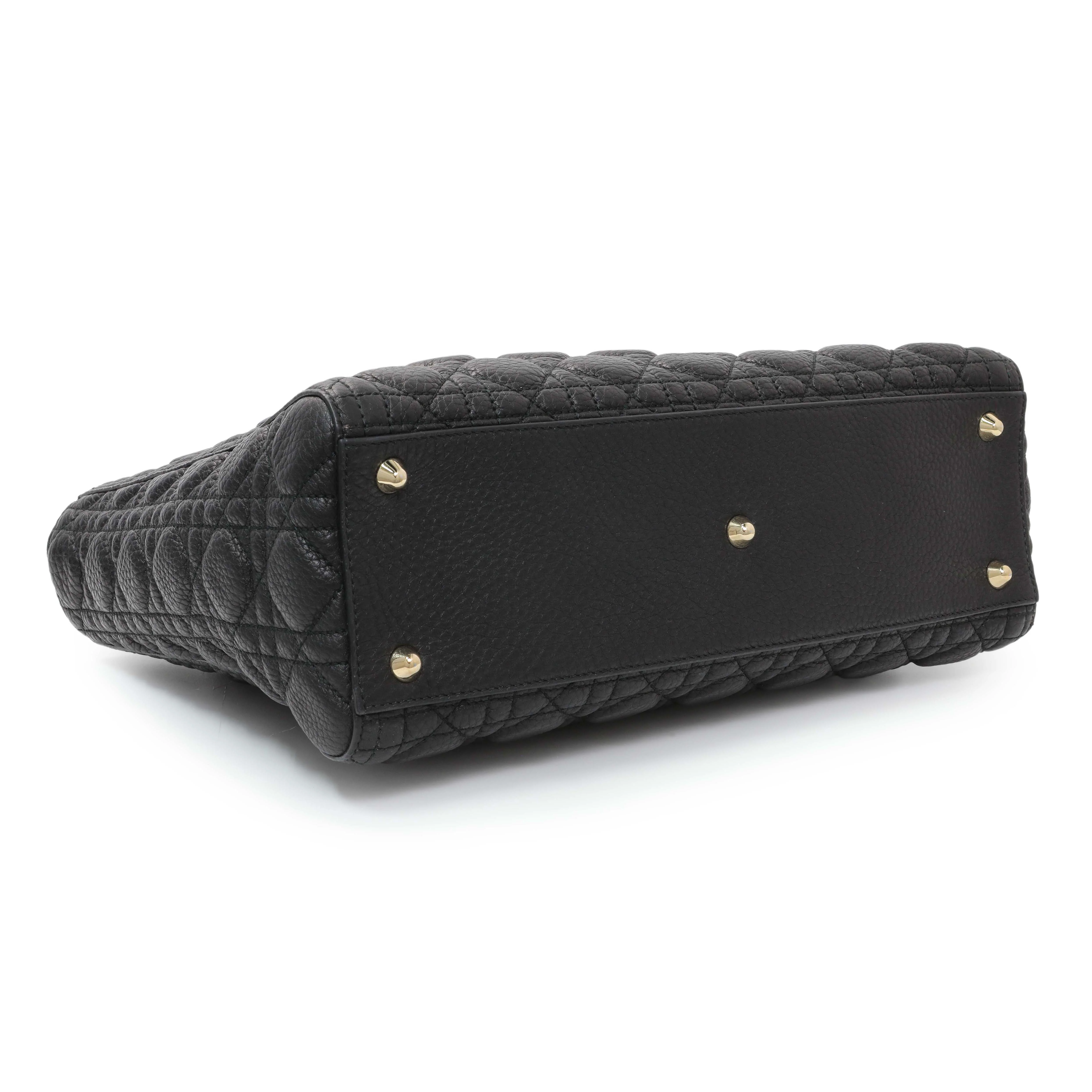Christian Dior Black Grained Calfskin Cannage Large Supple Lady Dior Bag - Image 3