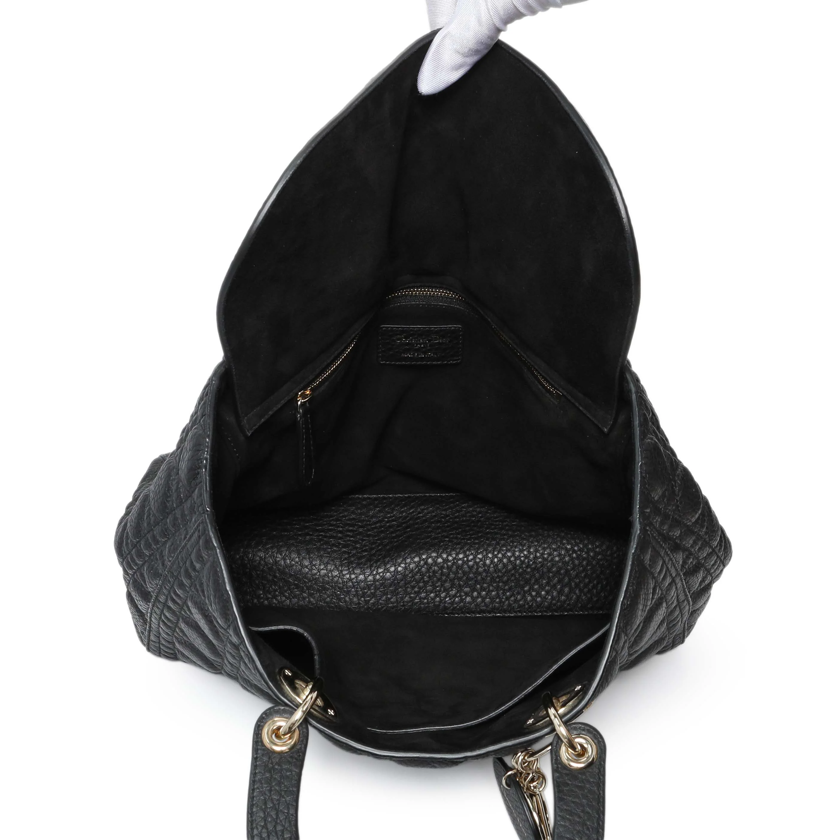 Christian Dior Black Grained Calfskin Cannage Large Supple Lady Dior Bag - Image 4