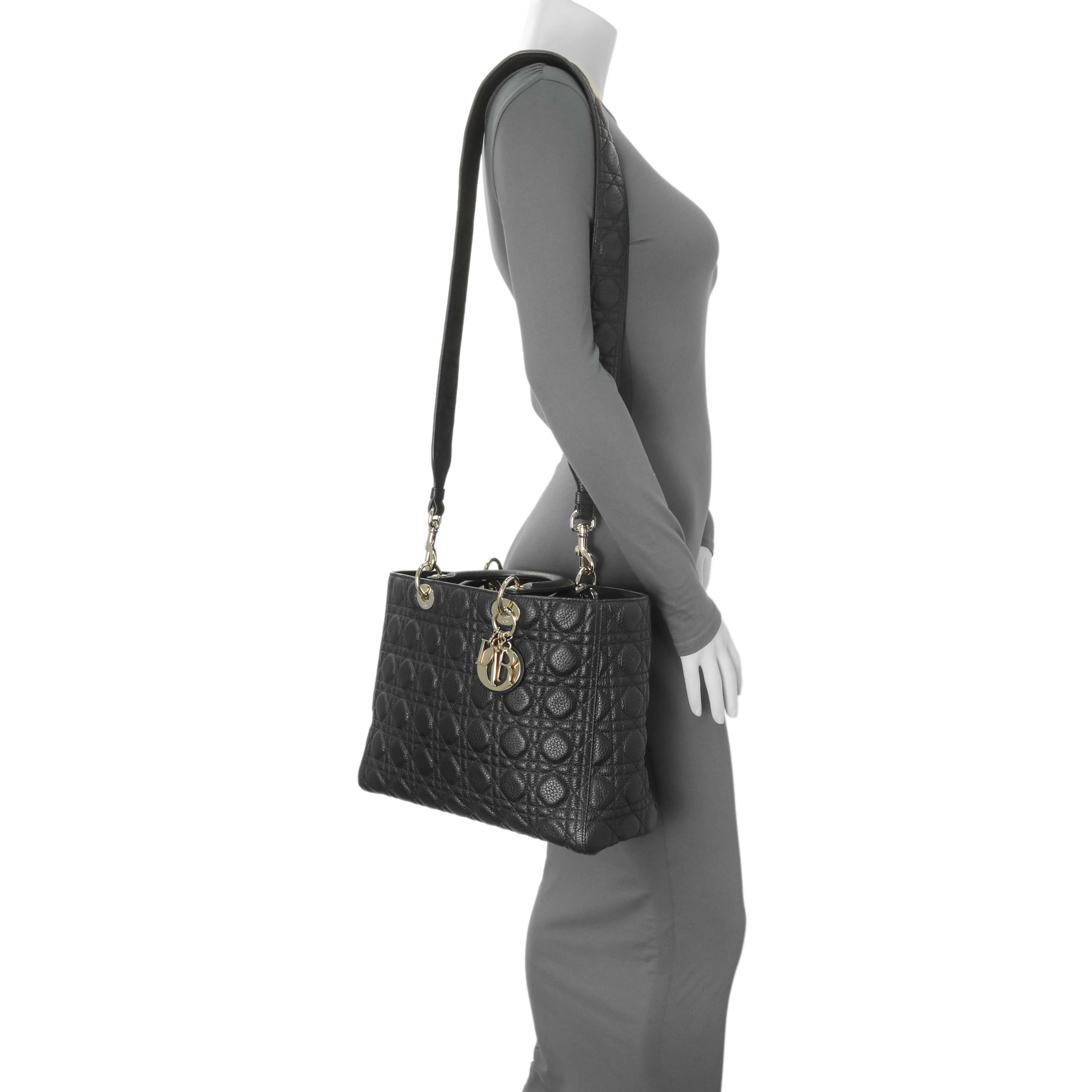 Christian Dior Black Grained Calfskin Cannage Large Supple Lady Dior Bag - Image 7