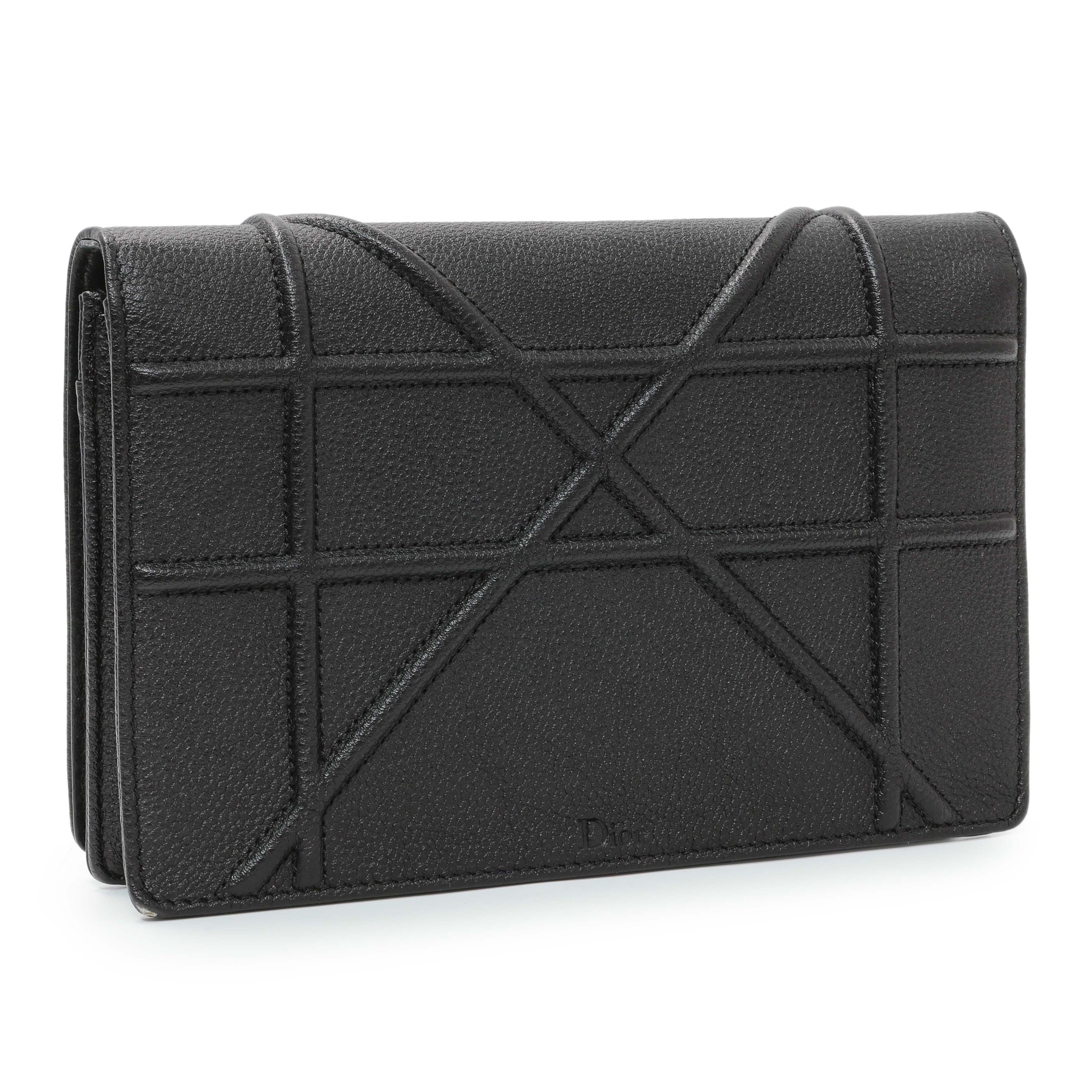 Christian Dior Black Grained Calfskin Diorama Wallet on Chain - Image 2
