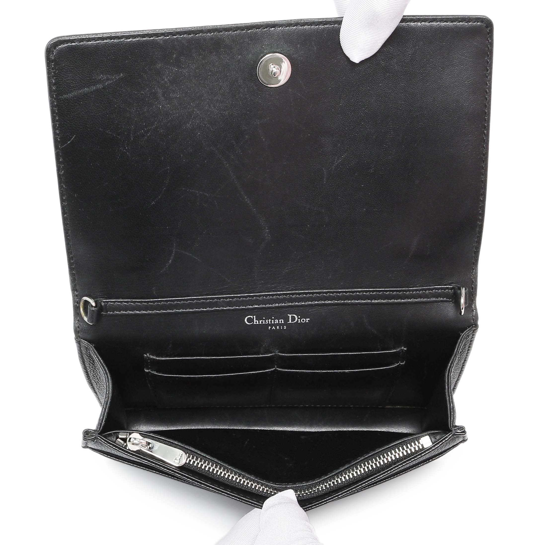 Christian Dior Black Grained Calfskin Diorama Wallet on Chain - Image 8