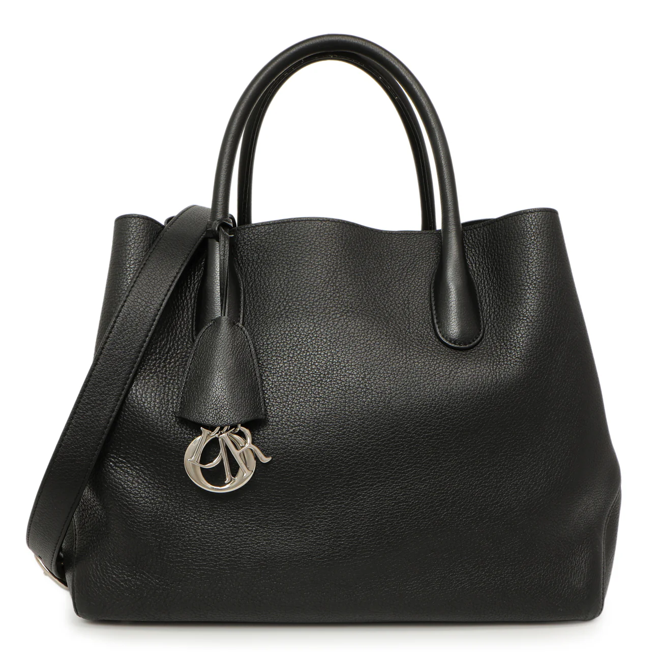 Christian Dior Black Grained Calfskin Large Open Bar Tote