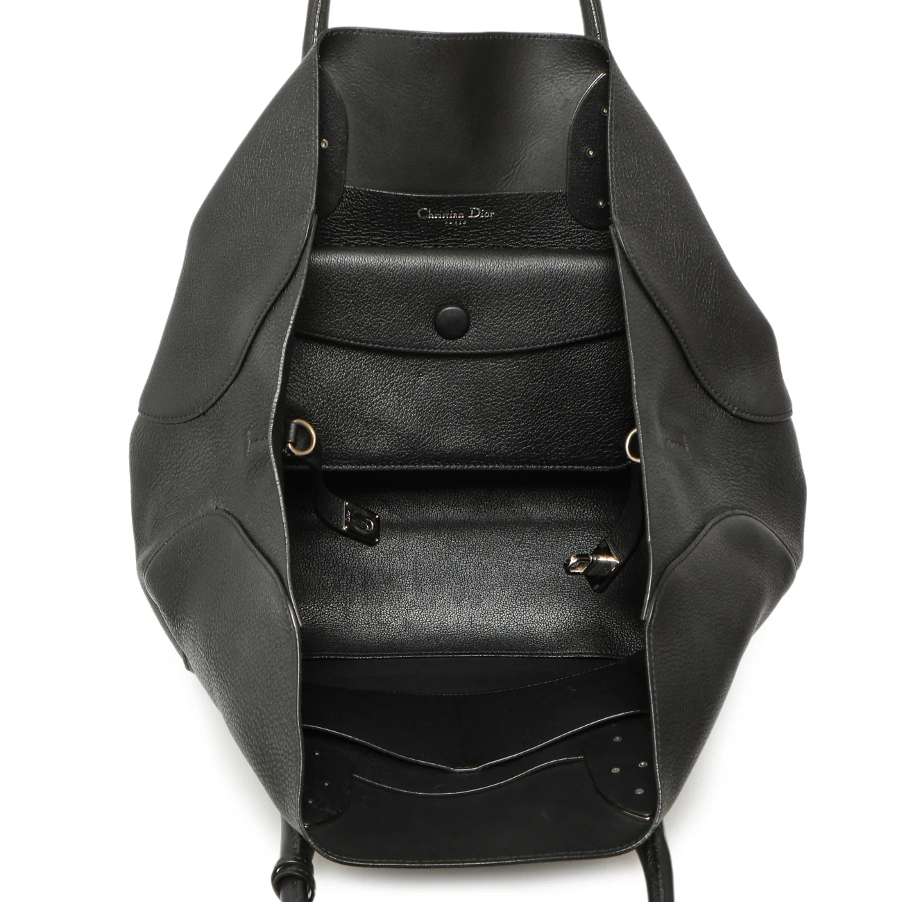 Christian Dior Black Grained Calfskin Large Open Bar Tote - Image 8
