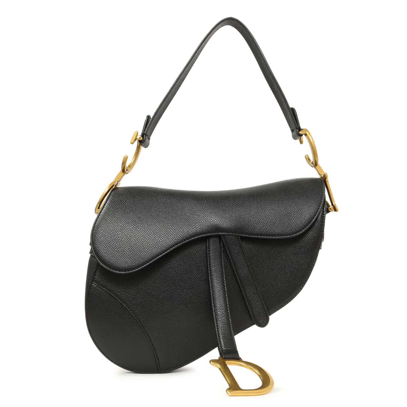 Christian Dior Black Grained Calfskin Saddle Bag