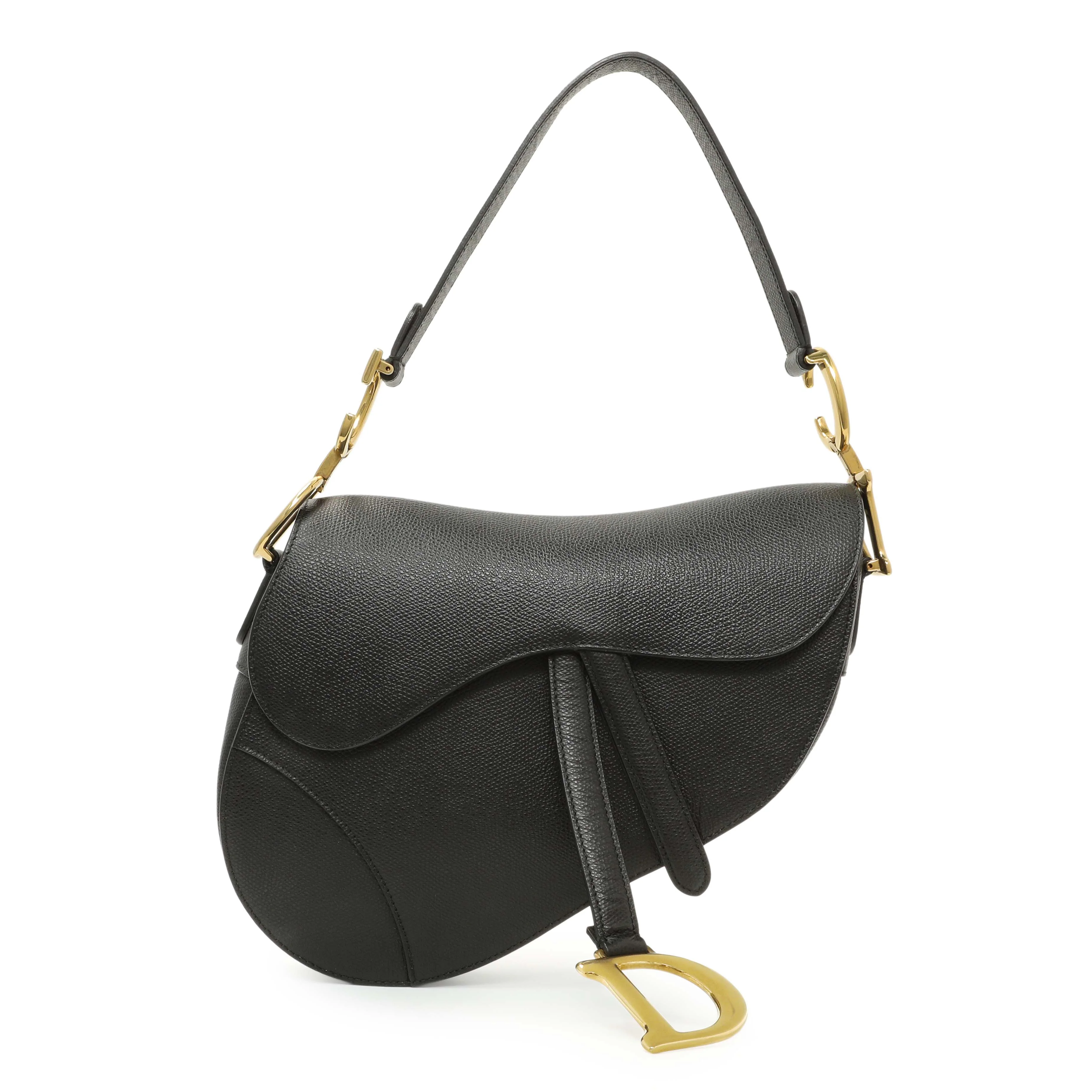 Christian Dior Black Grained Calfskin Saddle Bag