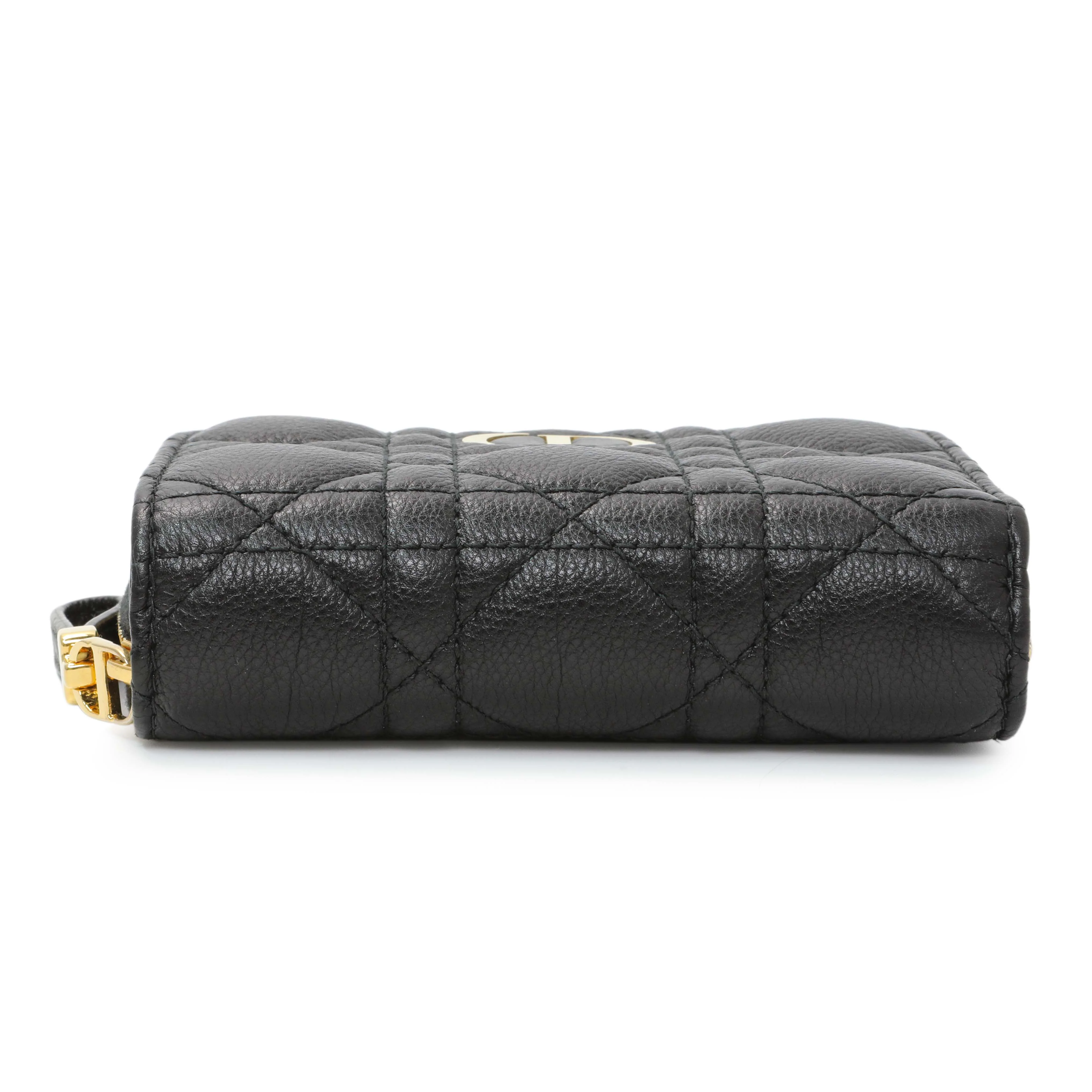 Christian Dior Black Grained Calfskin Supple Cannage Caro Scarlet Zipped Wallet - Image 3