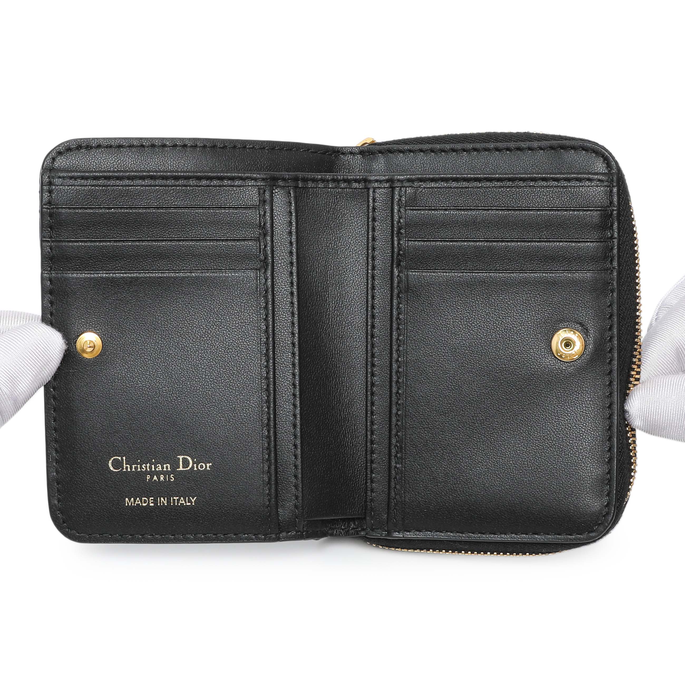 Christian Dior Black Grained Calfskin Supple Cannage Caro Scarlet Zipped Wallet - Image 5