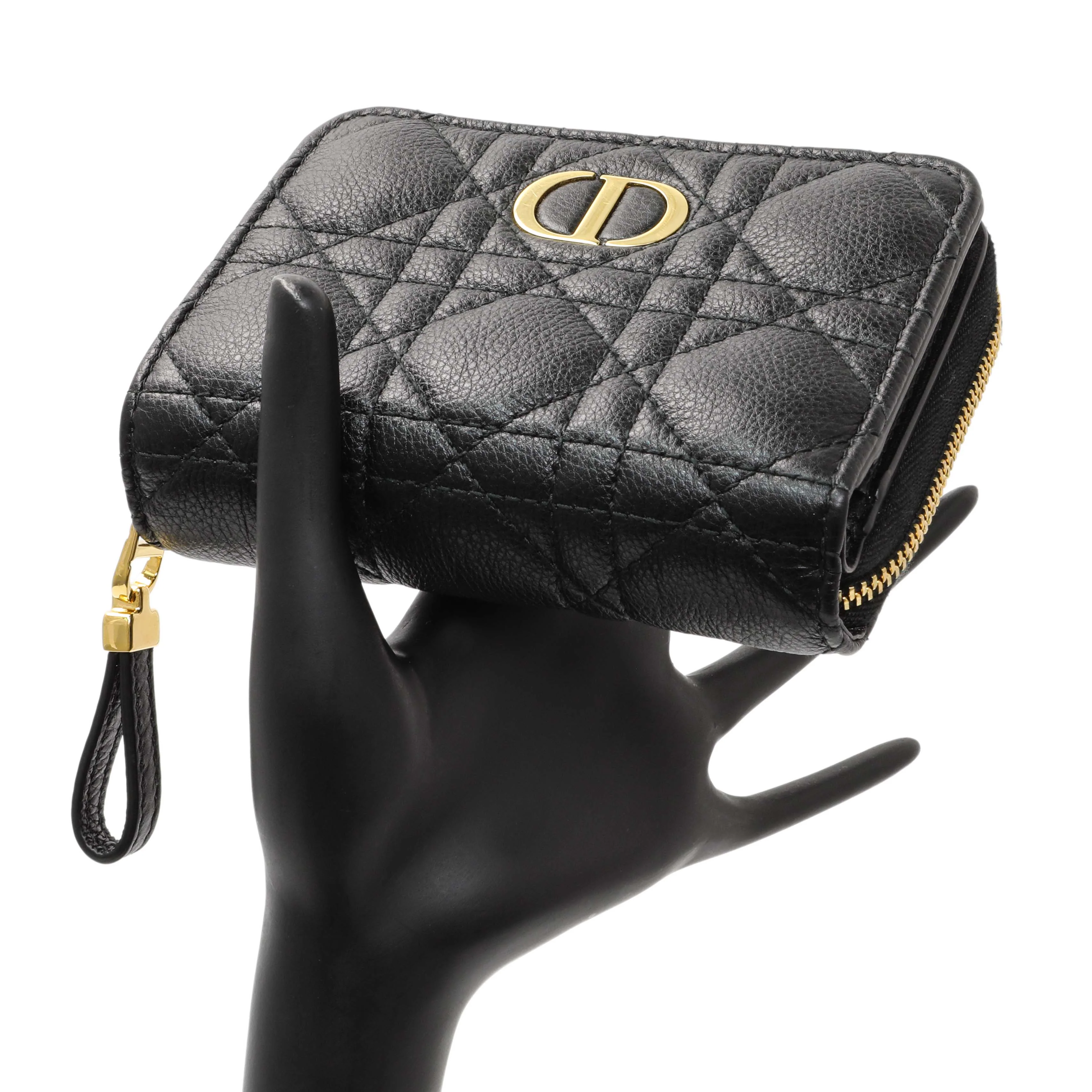 Christian Dior Black Grained Calfskin Supple Cannage Caro Scarlet Zipped Wallet - Image 8