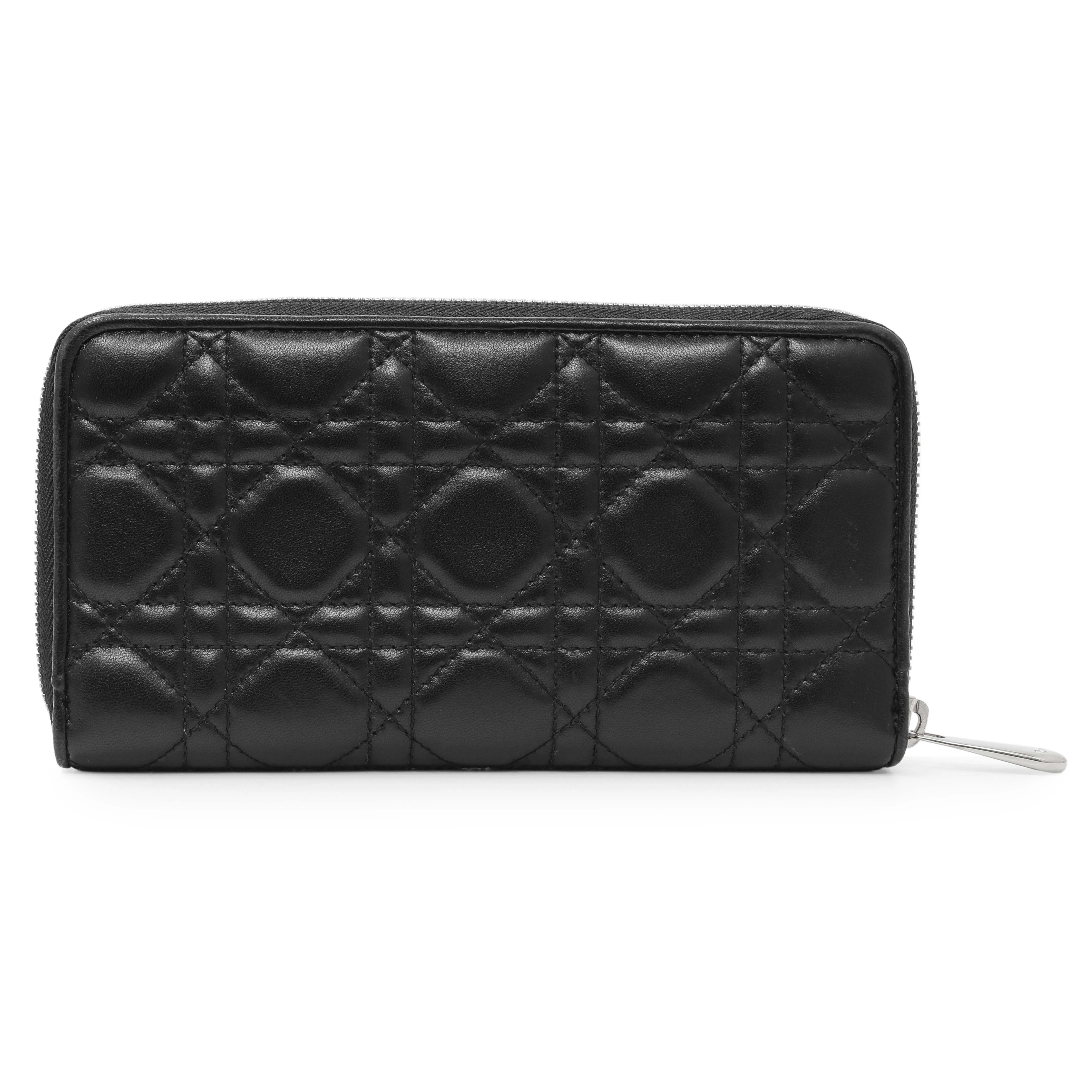 Christian Dior Black Lambskin Cannage Lady Dior Zip Wallet - Image 2