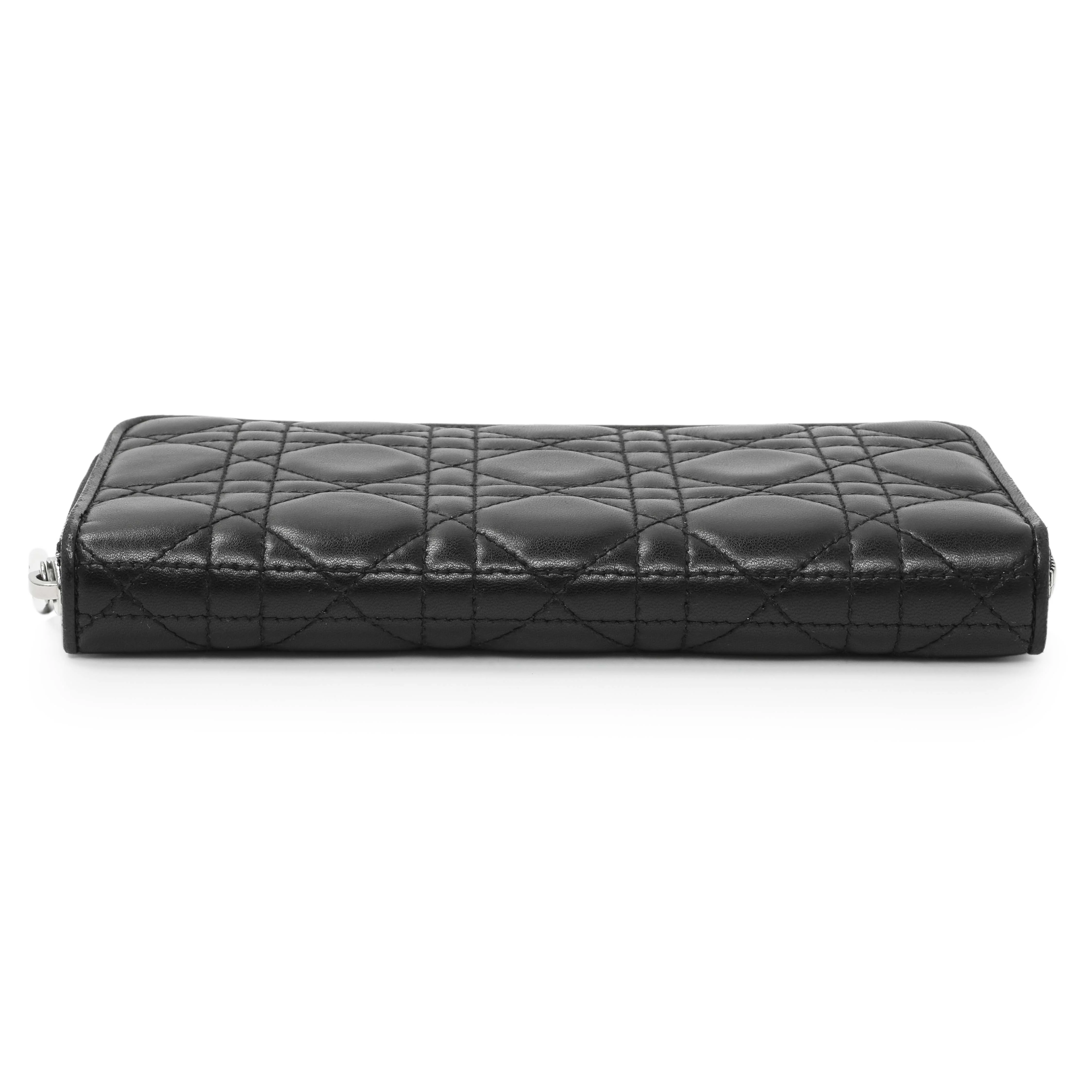 Christian Dior Black Lambskin Cannage Lady Dior Zip Wallet - Image 3