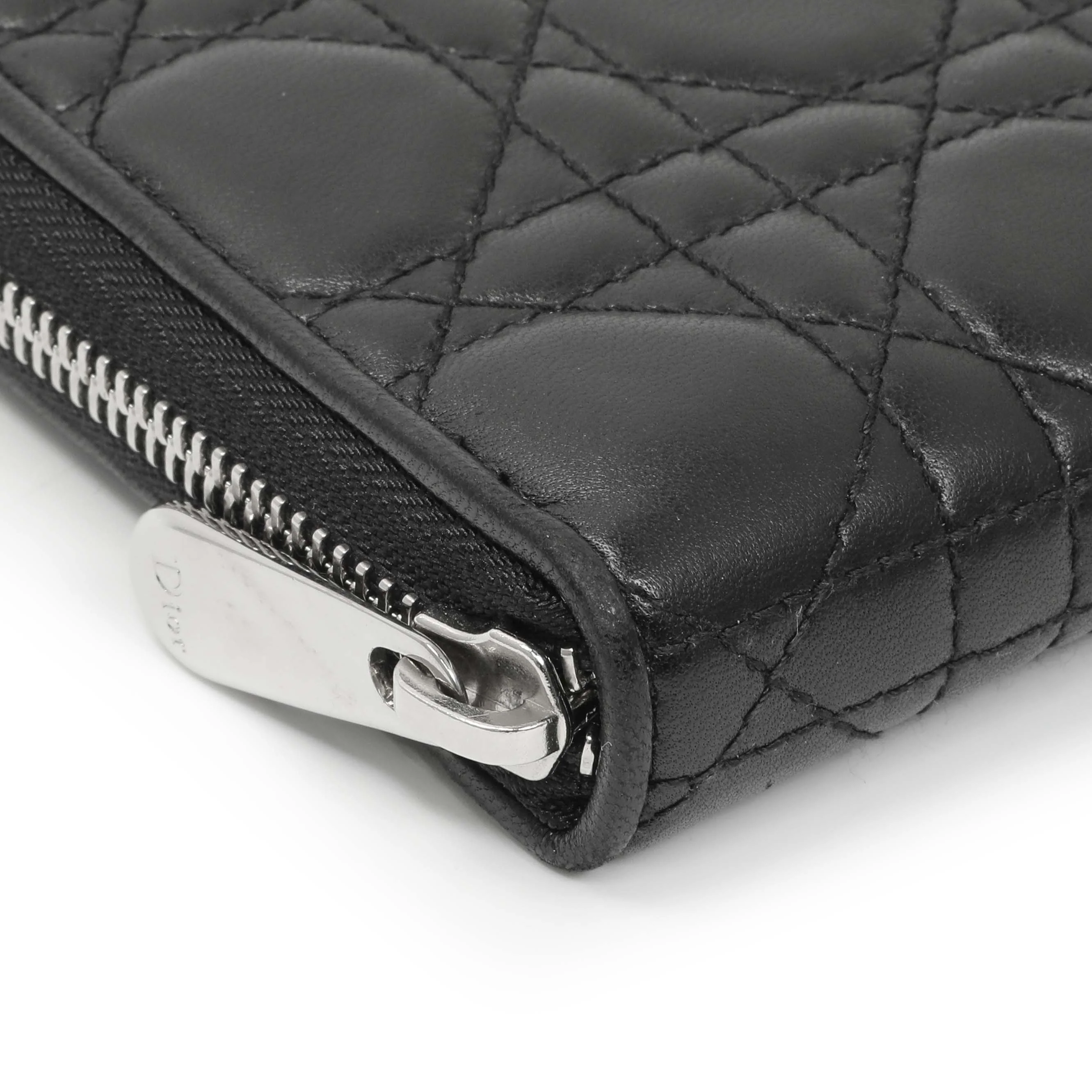 Christian Dior Black Lambskin Cannage Lady Dior Zip Wallet - Image 4