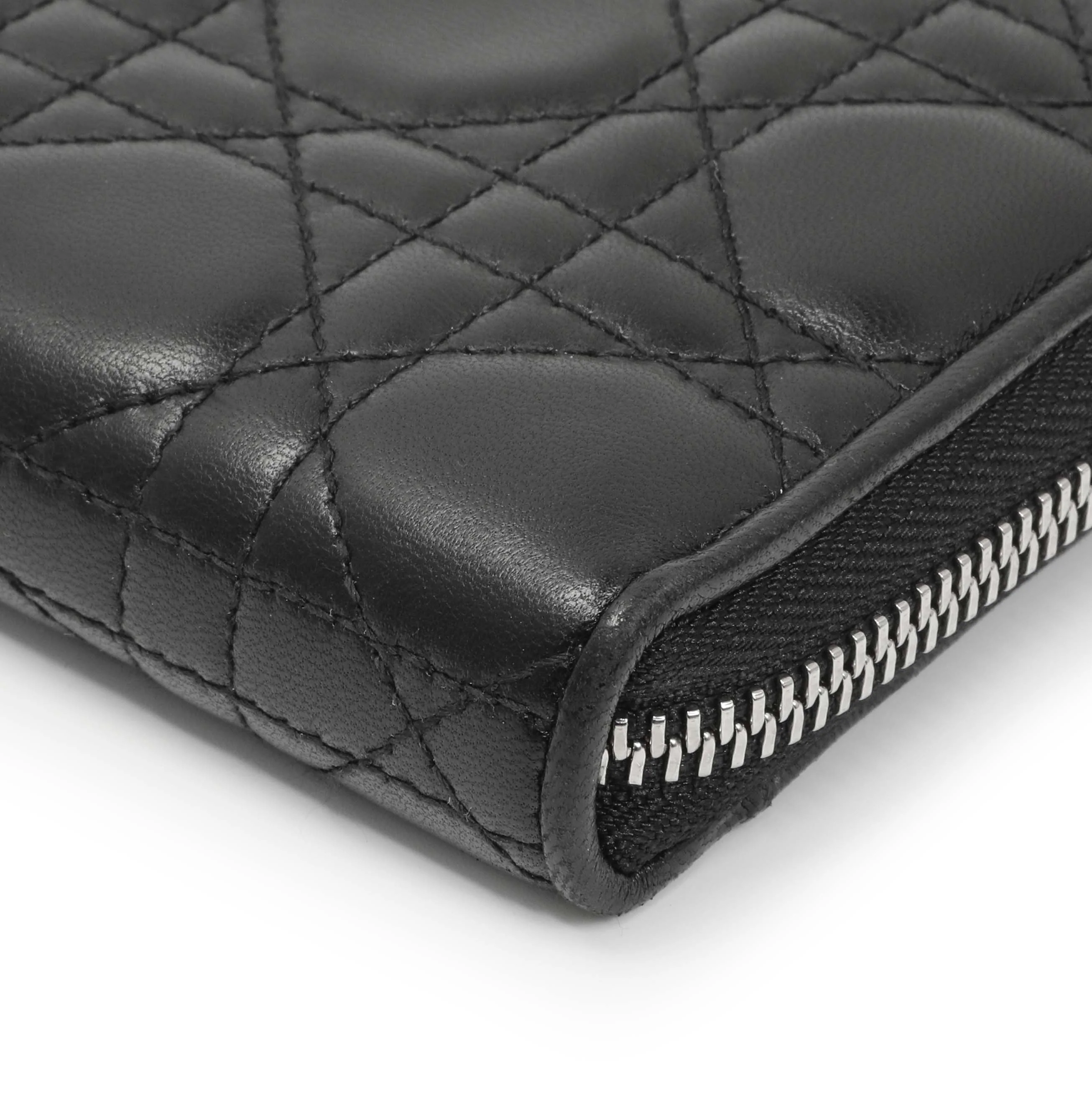 Christian Dior Black Lambskin Cannage Lady Dior Zip Wallet - Image 5