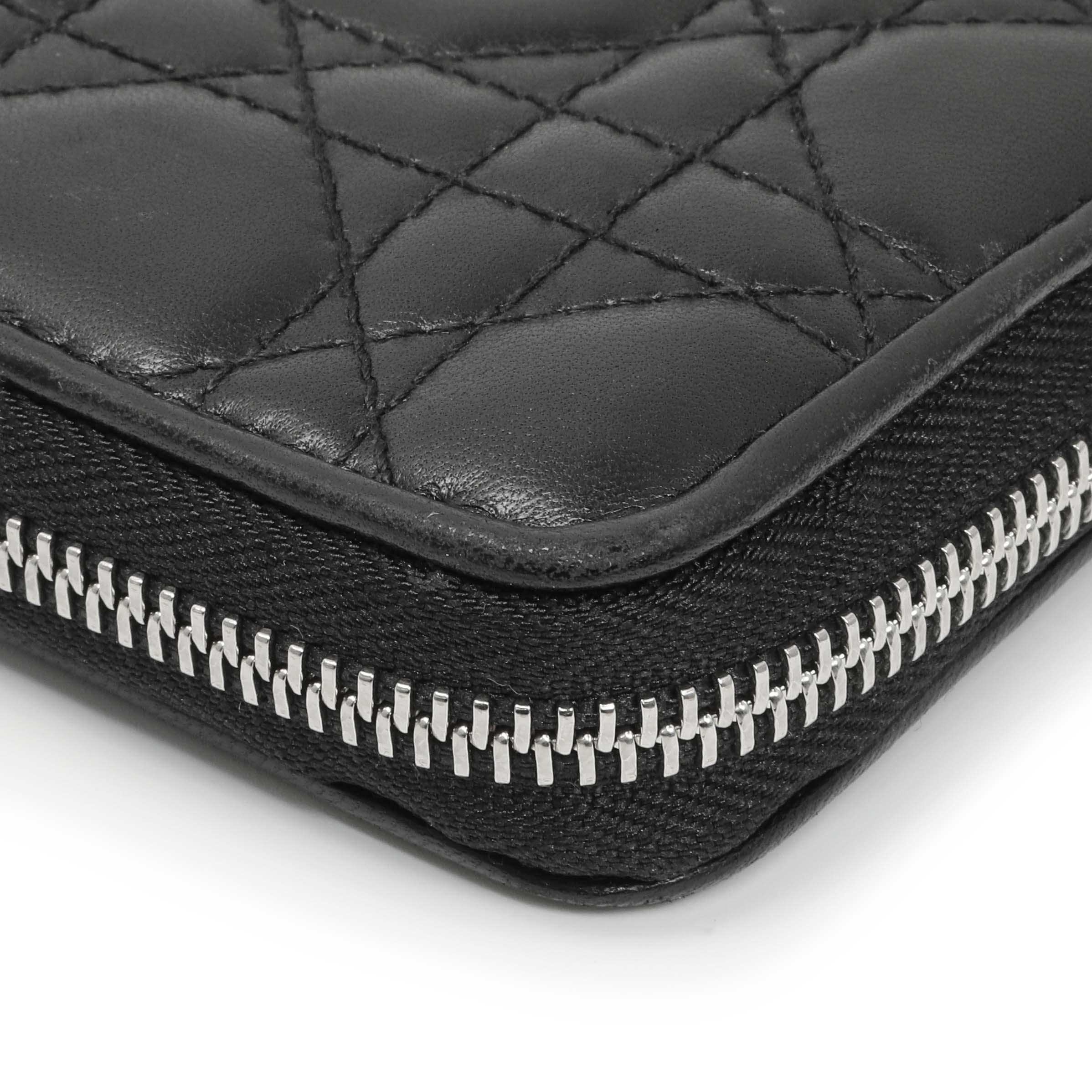 Christian Dior Black Lambskin Cannage Lady Dior Zip Wallet - Image 6