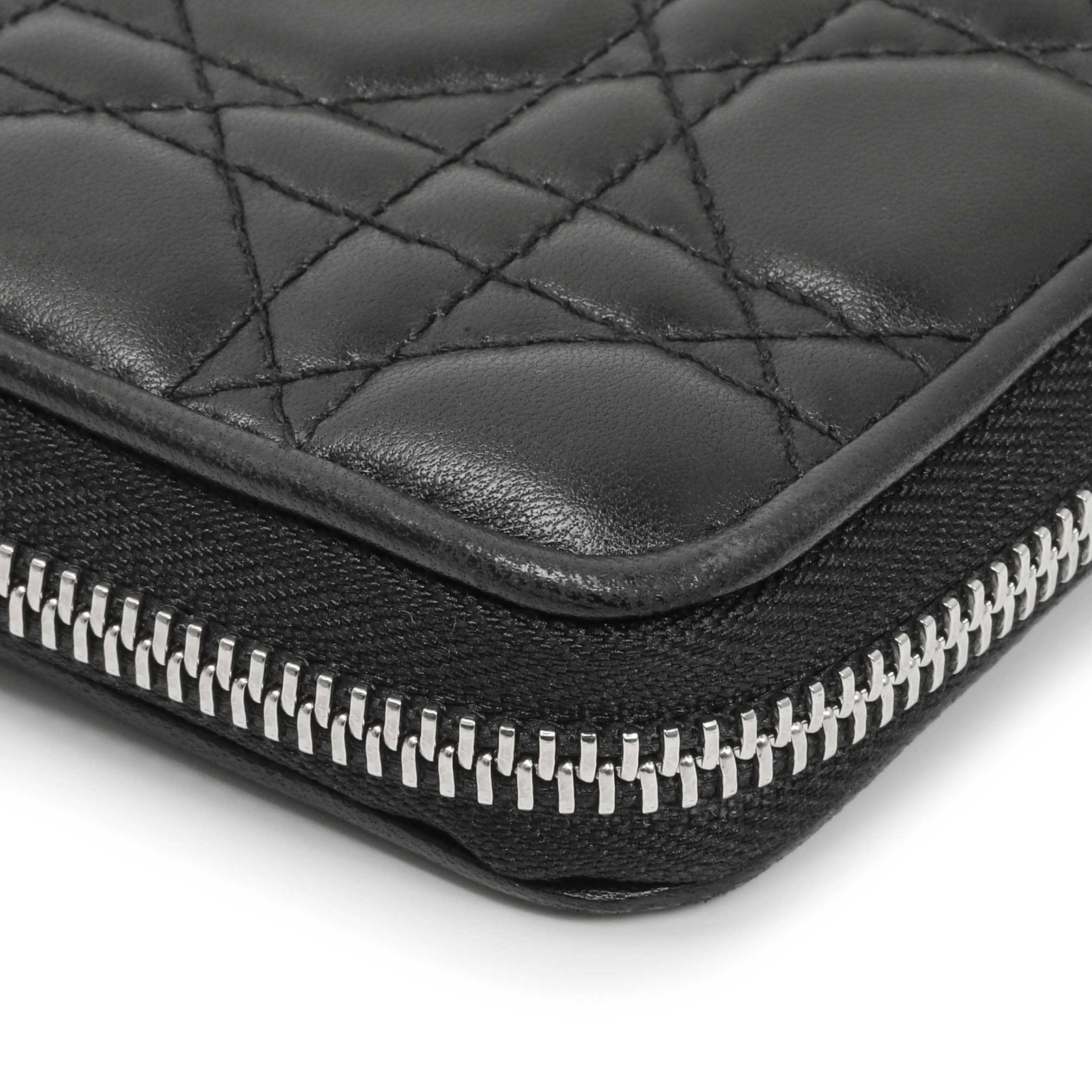 Christian Dior Black Lambskin Cannage Lady Dior Zip Wallet - Image 7