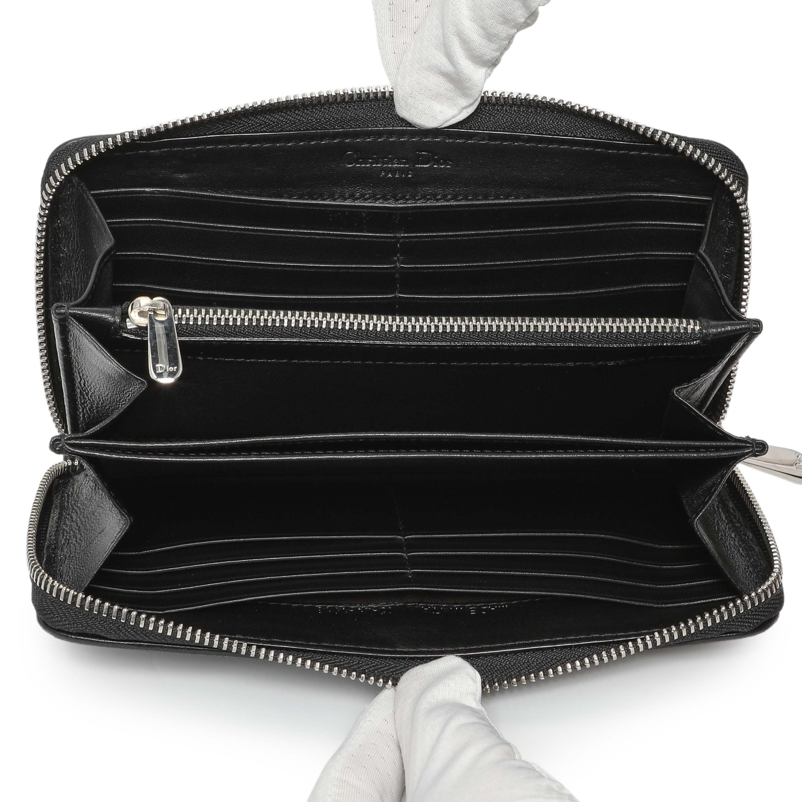 Christian Dior Black Lambskin Cannage Lady Dior Zip Wallet - Image 8