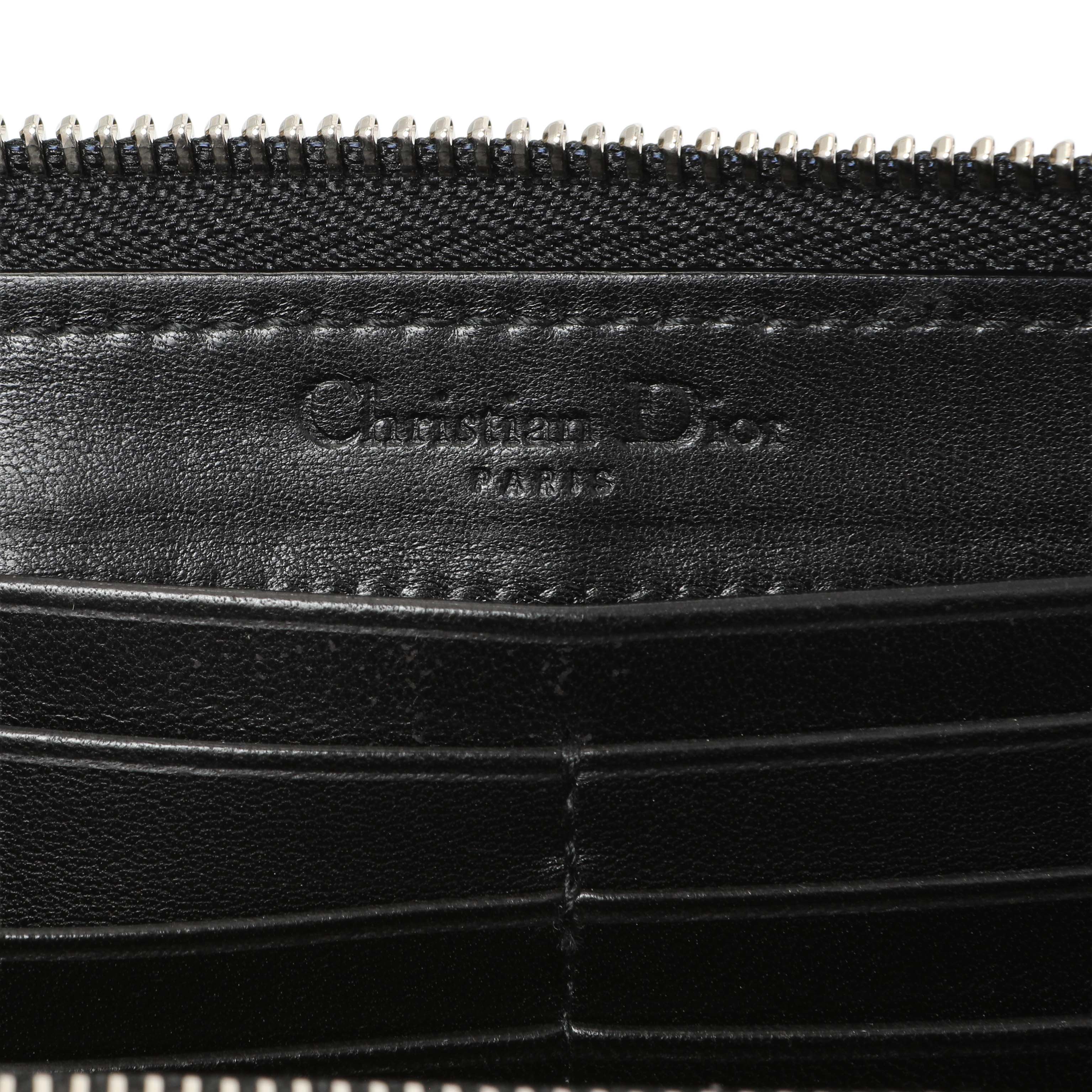 Christian Dior Black Lambskin Cannage Lady Dior Zip Wallet - Image 9