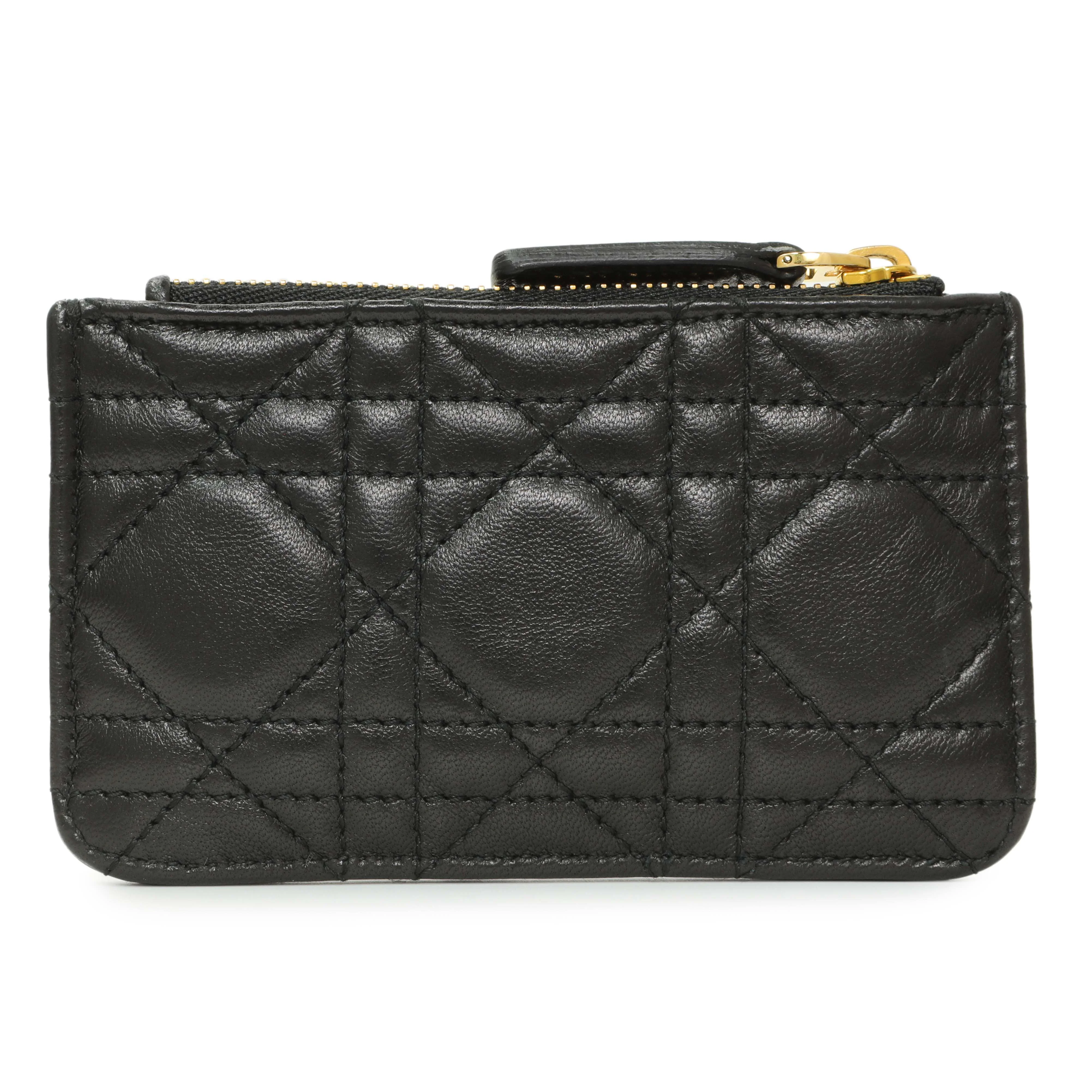 Christian Dior Black Lambskin Cannage Lady Dior Zipped Key Case - Image 2