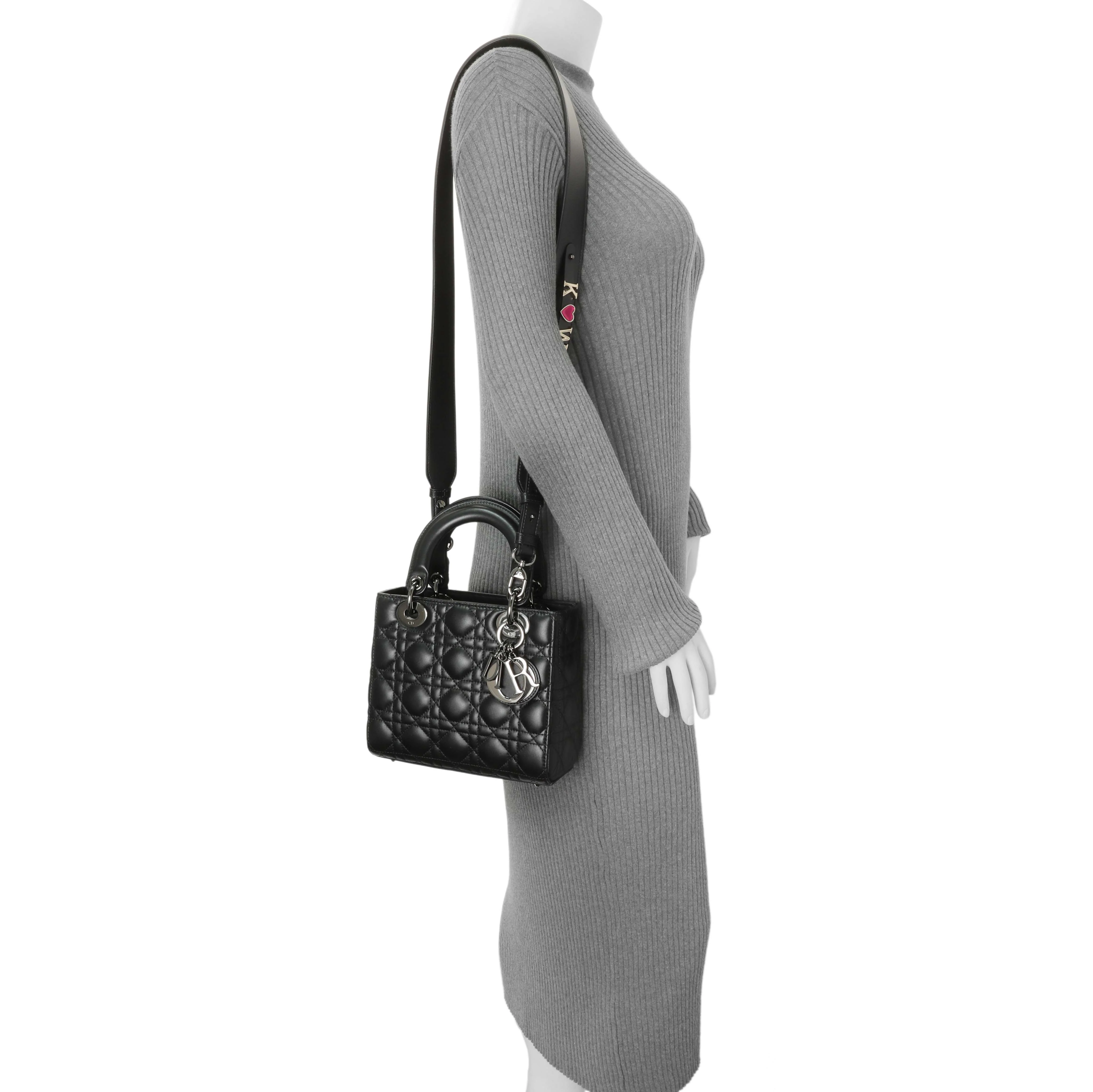 Christian Dior Black Lambskin Cannage Small My ABCDior Lady Dior - Image 7