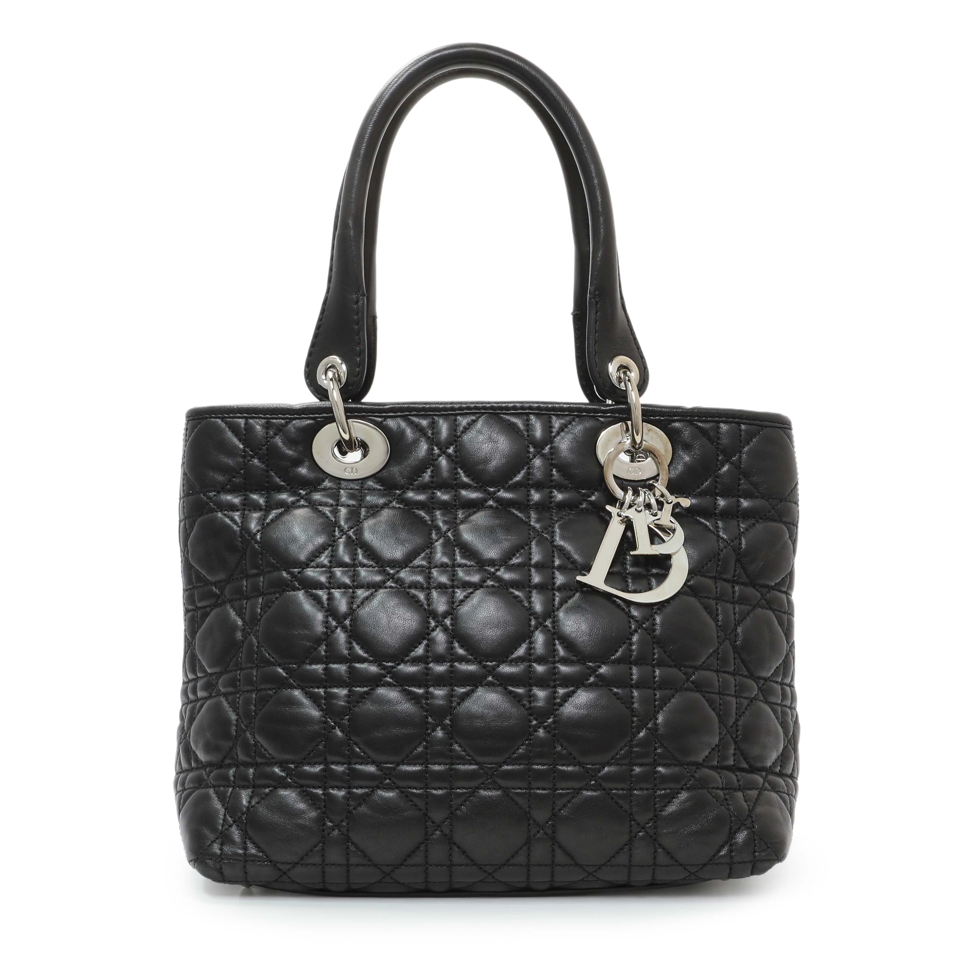 Christian Dior Black Lambskin Cannage Soft Lady Dior