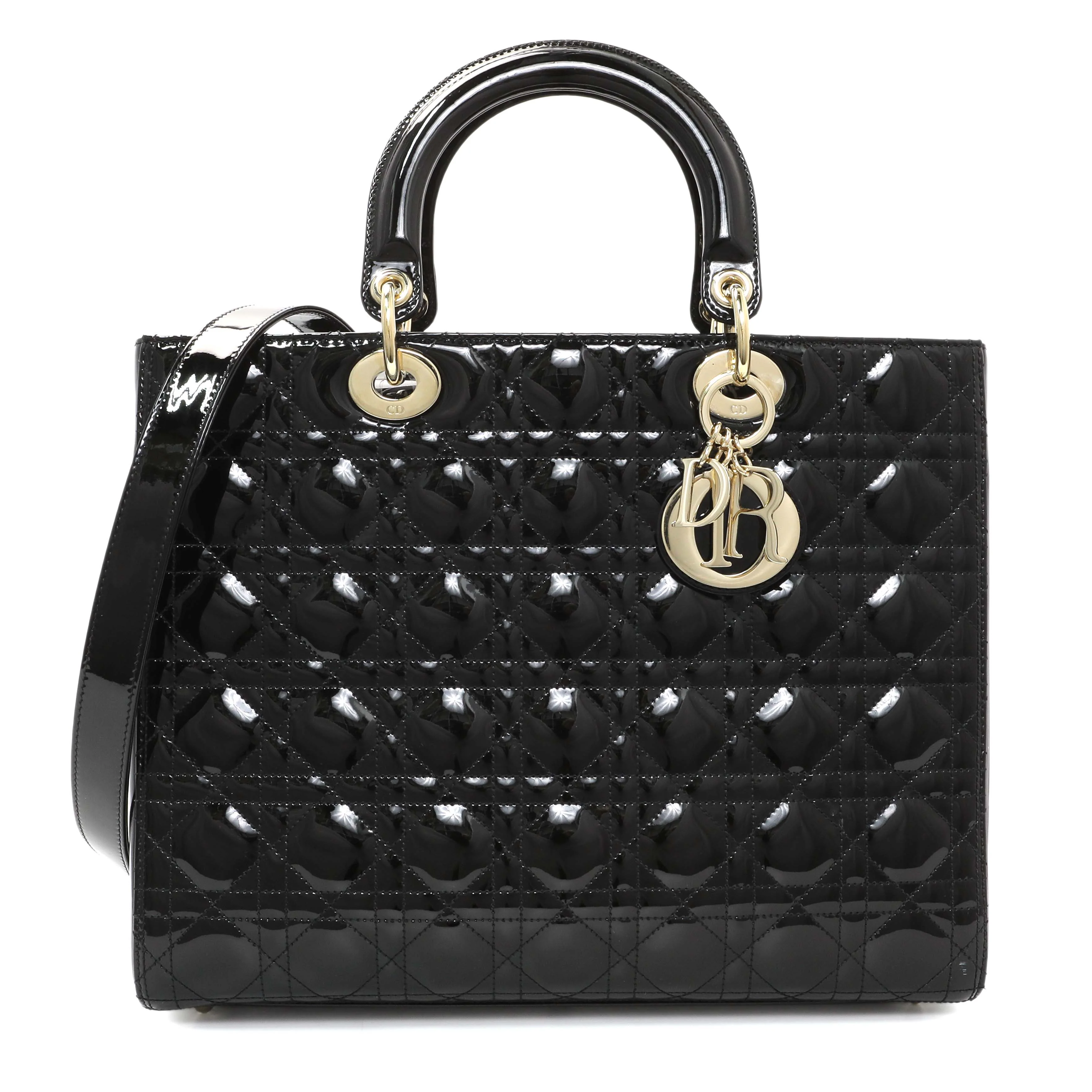 Christian Dior Black Patent Cannage Large Lady Dior