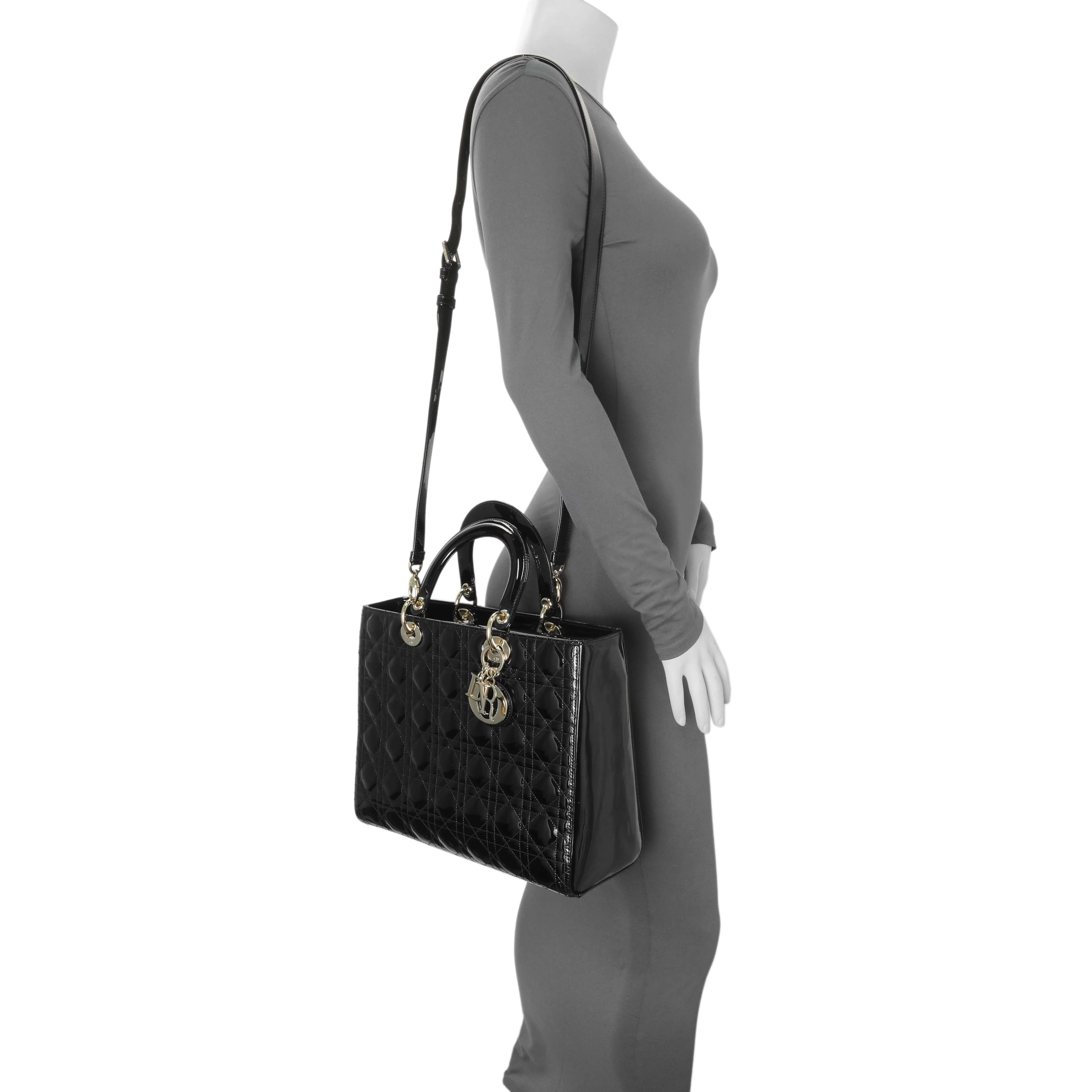 Christian Dior Black Patent Cannage Large Lady Dior - Image 11