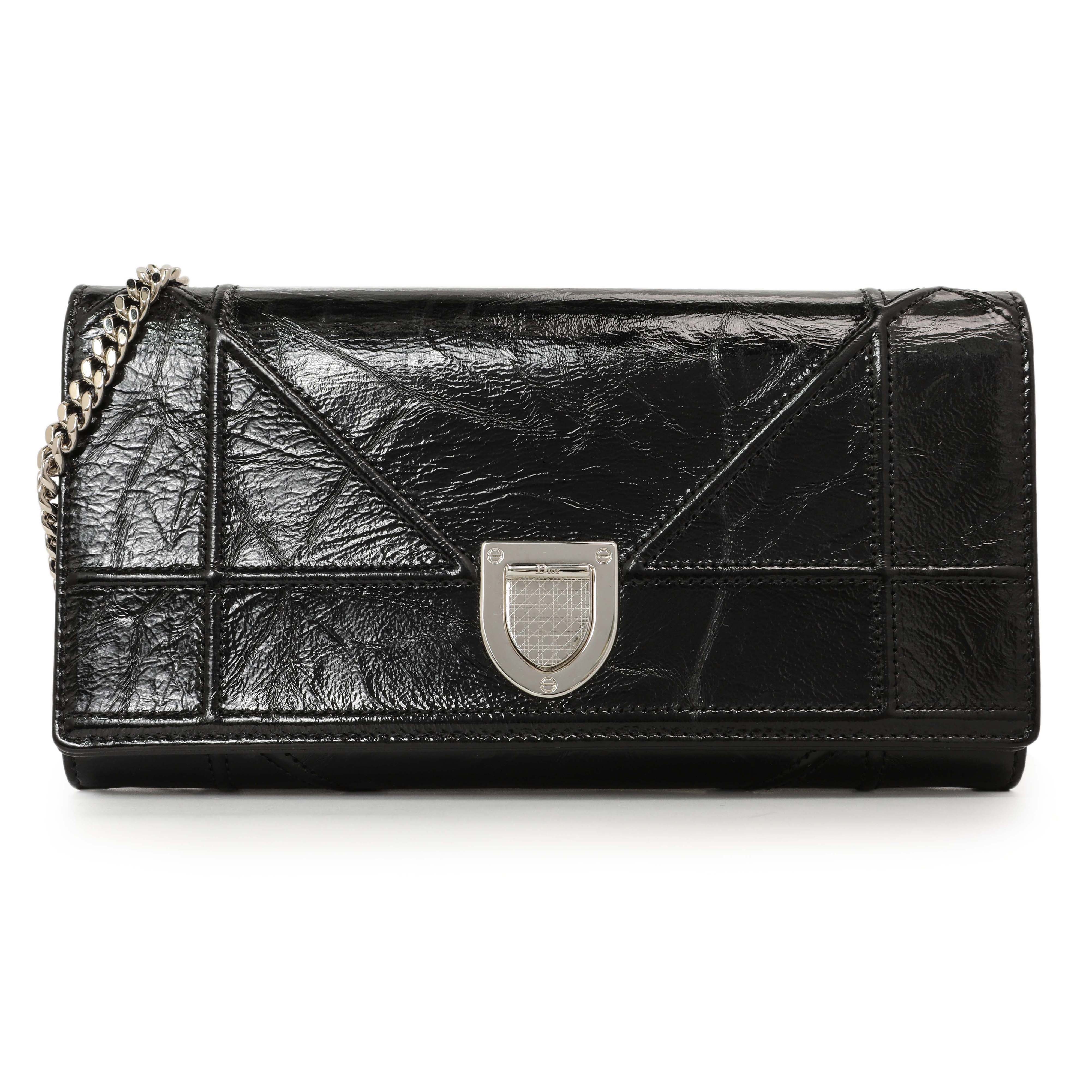 Christian Dior Black Patent Diorama Croisiere Chain Wallet