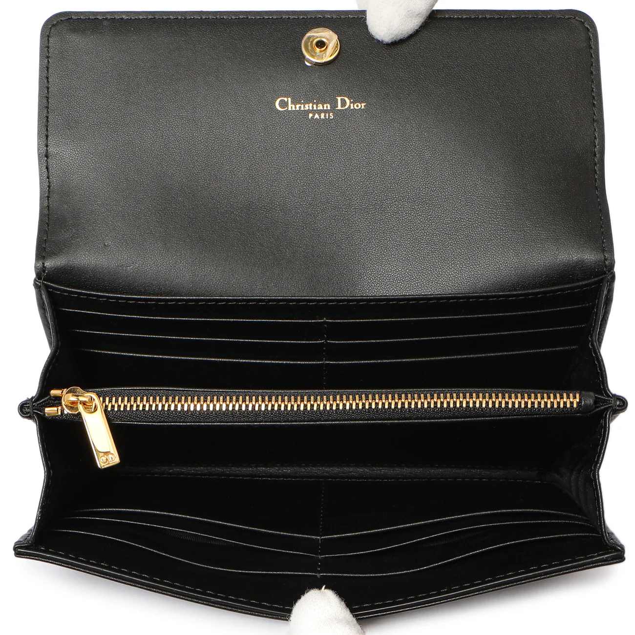 Christian Dior Black Supple Calfskin Cannage Caro Wallet - Image 4