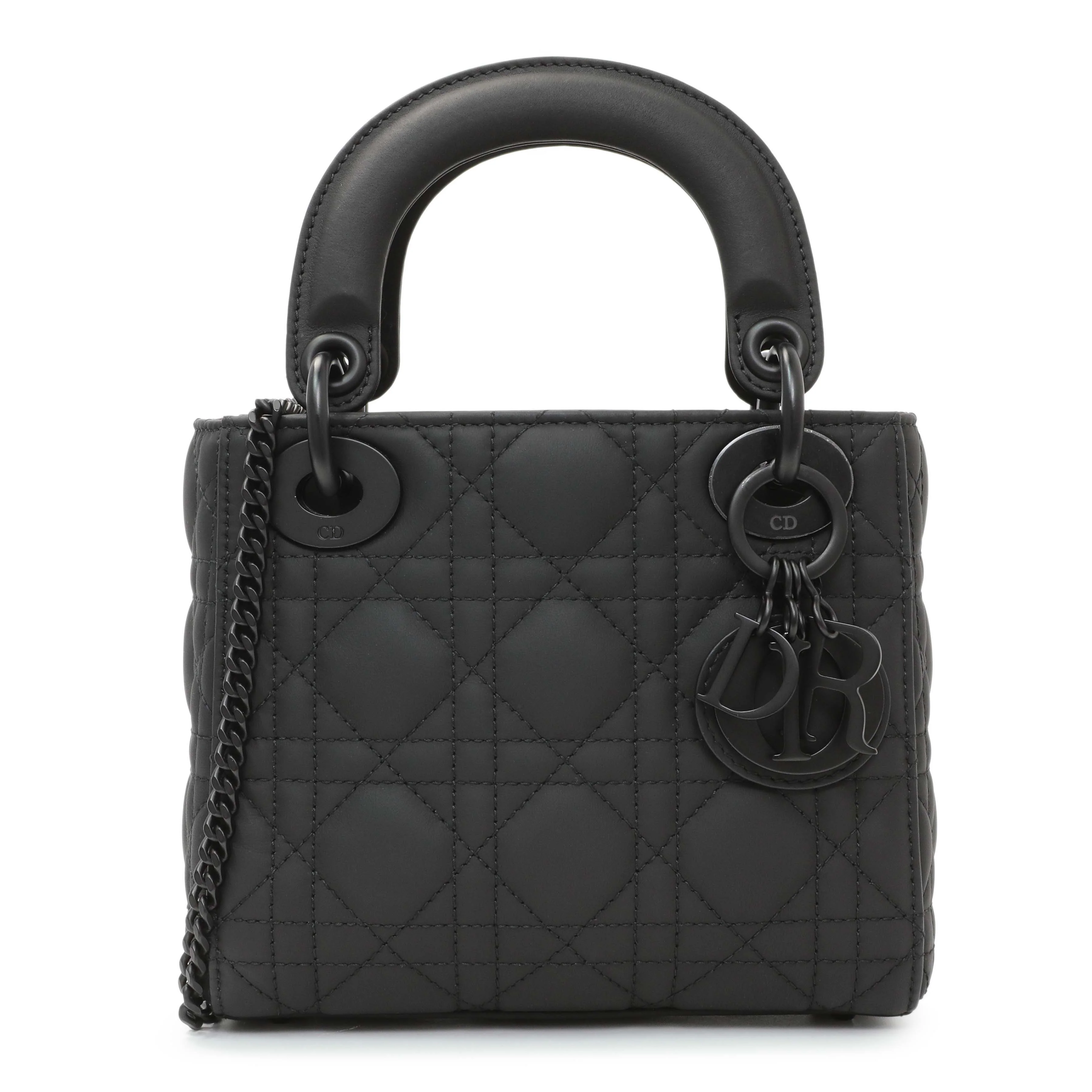 Christian Dior Black Ultra Matte Calfskin Cannage Mini Lady Dior