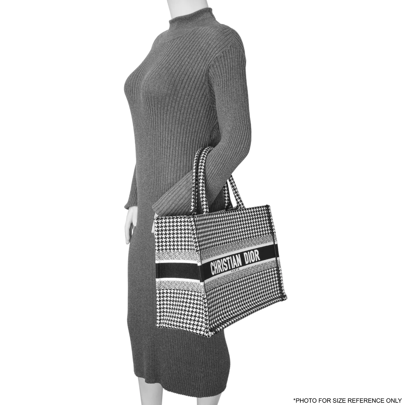Christian Dior Black White Houndstooth Canvas Medium Book Tote - Image 11