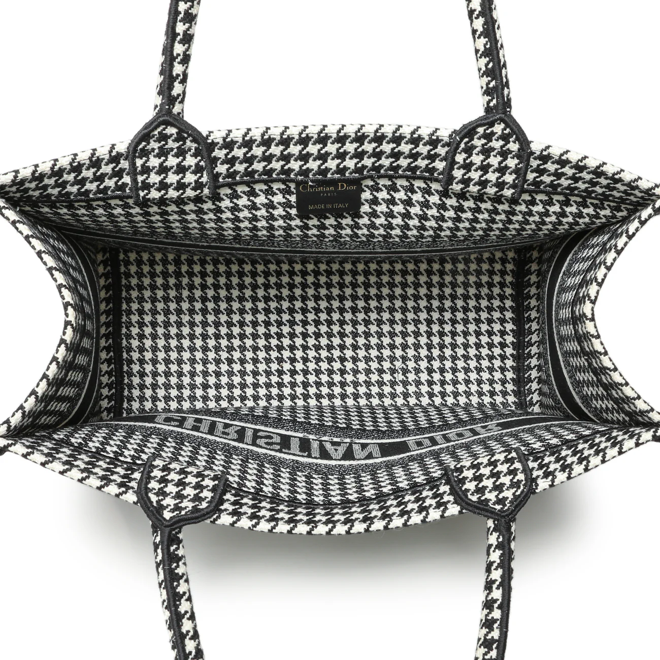Christian Dior Black White Houndstooth Canvas Medium Book Tote - Image 8