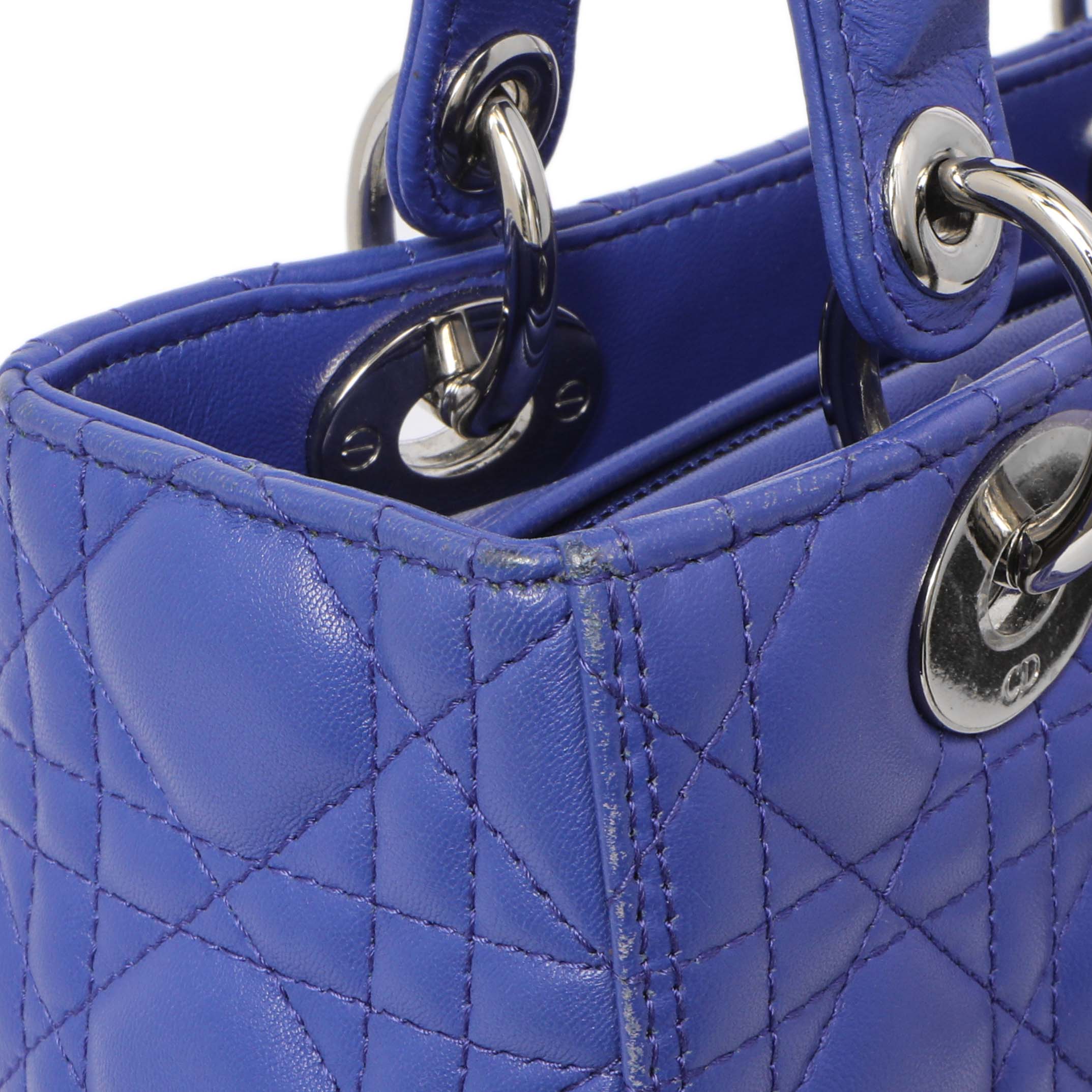 Christian Dior Blue Lambskin Cannage Medium Lady Dior - Image 10
