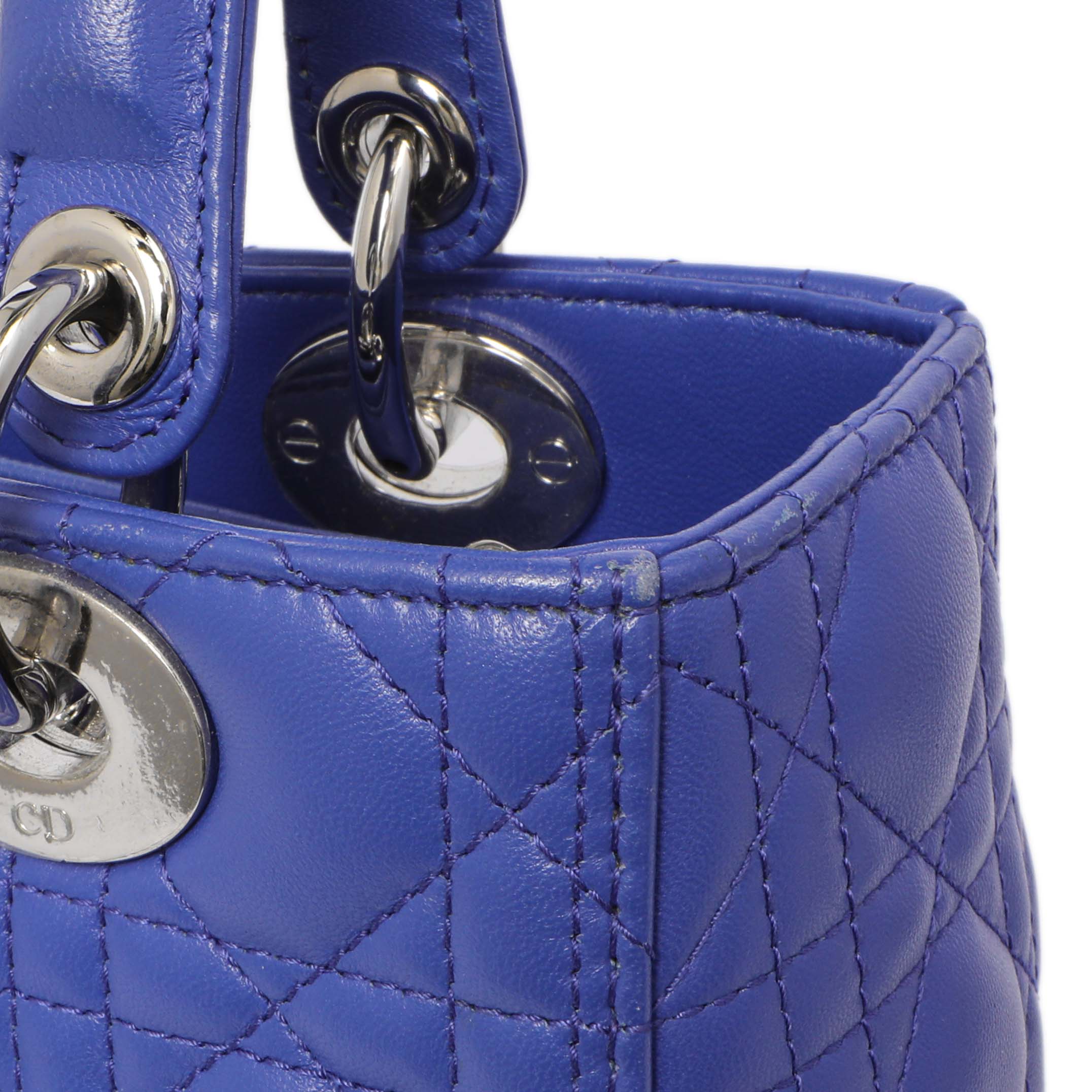 Christian Dior Blue Lambskin Cannage Medium Lady Dior - Image 11