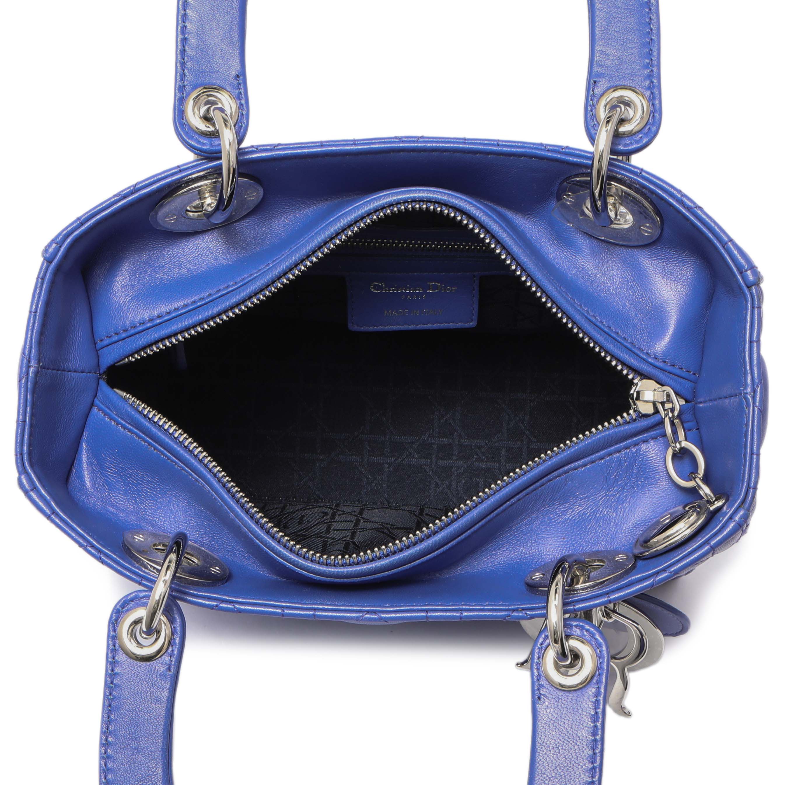 Christian Dior Blue Lambskin Cannage Medium Lady Dior - Image 12