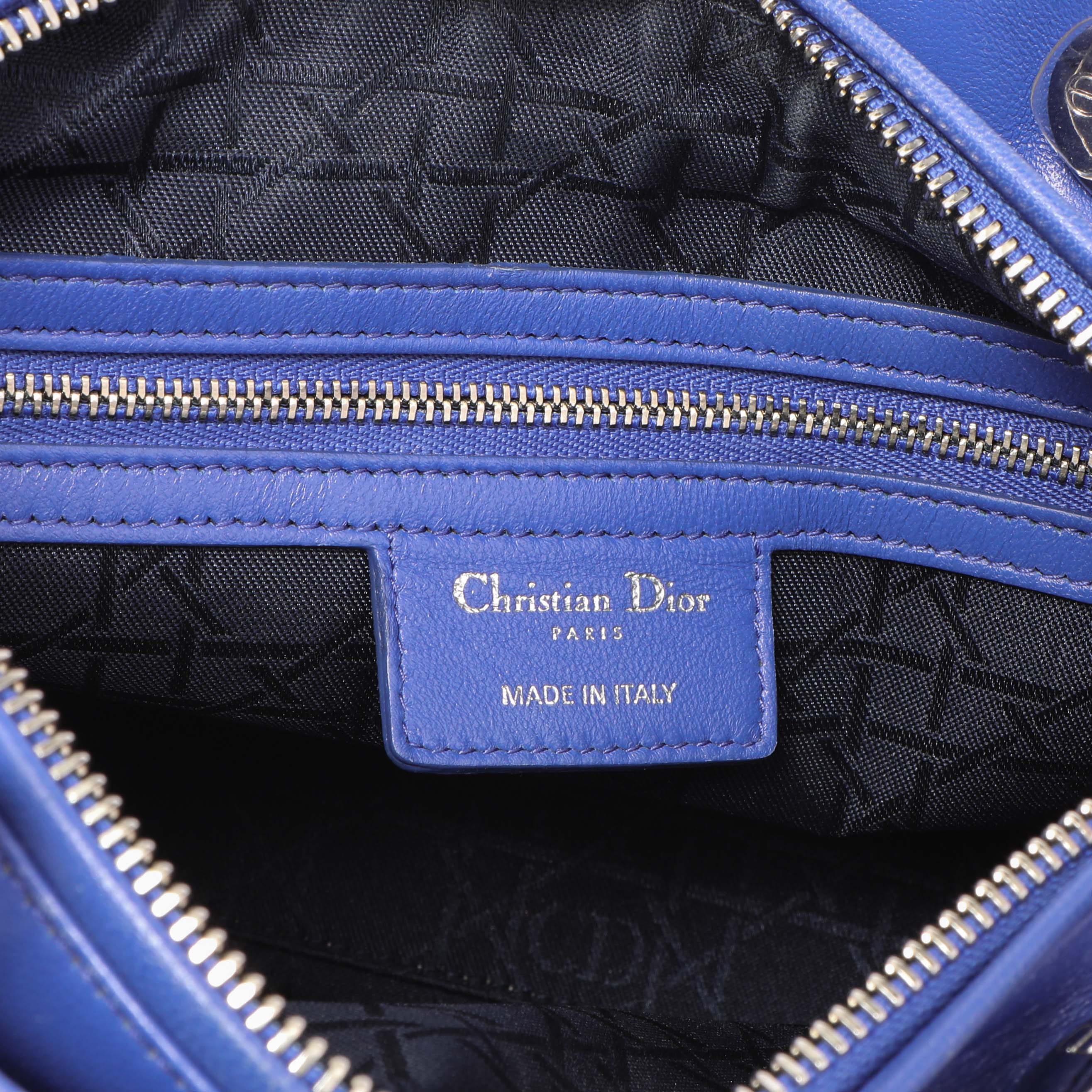 Christian Dior Blue Lambskin Cannage Medium Lady Dior - Image 13