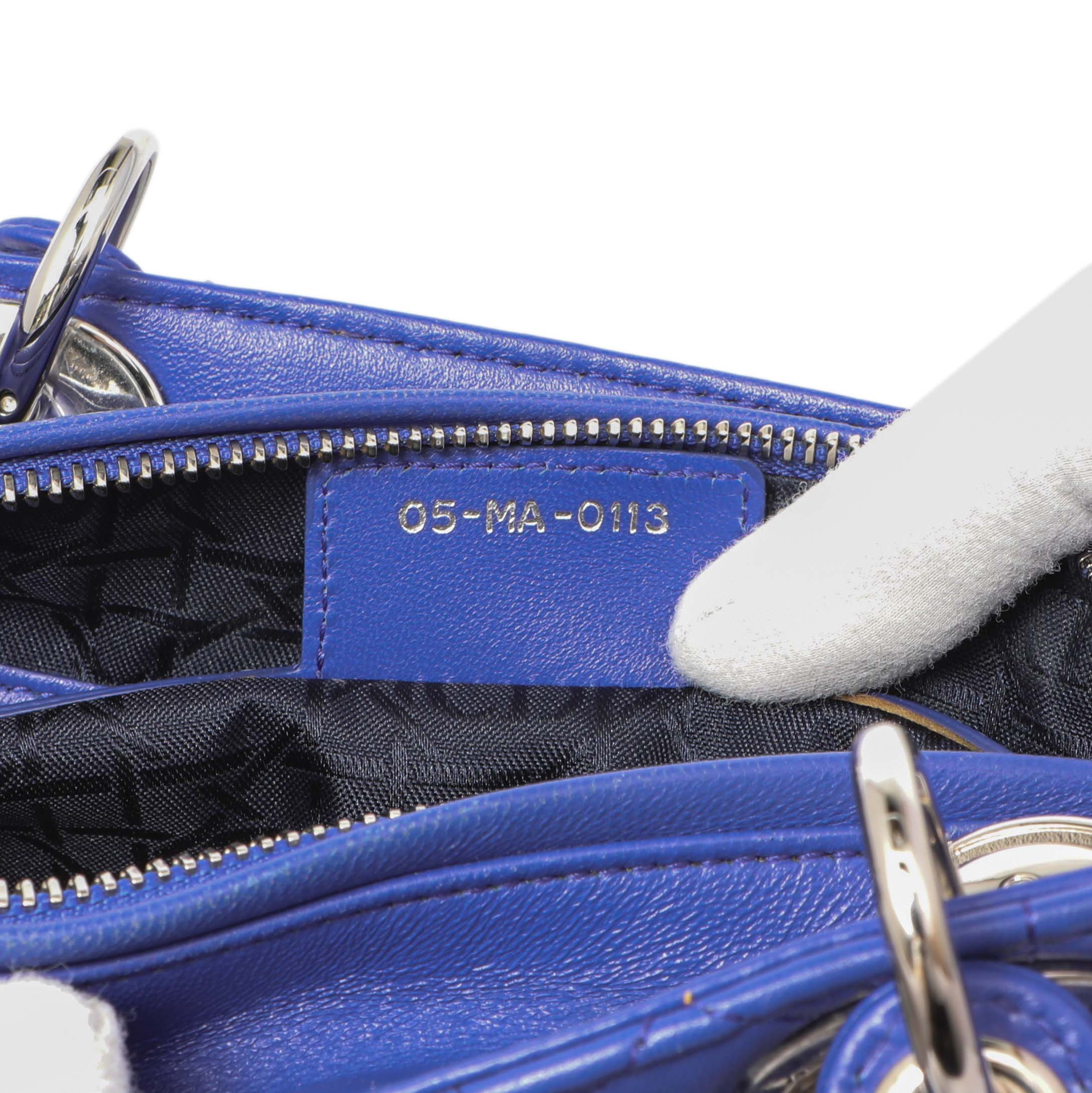 Christian Dior Blue Lambskin Cannage Medium Lady Dior - Image 14
