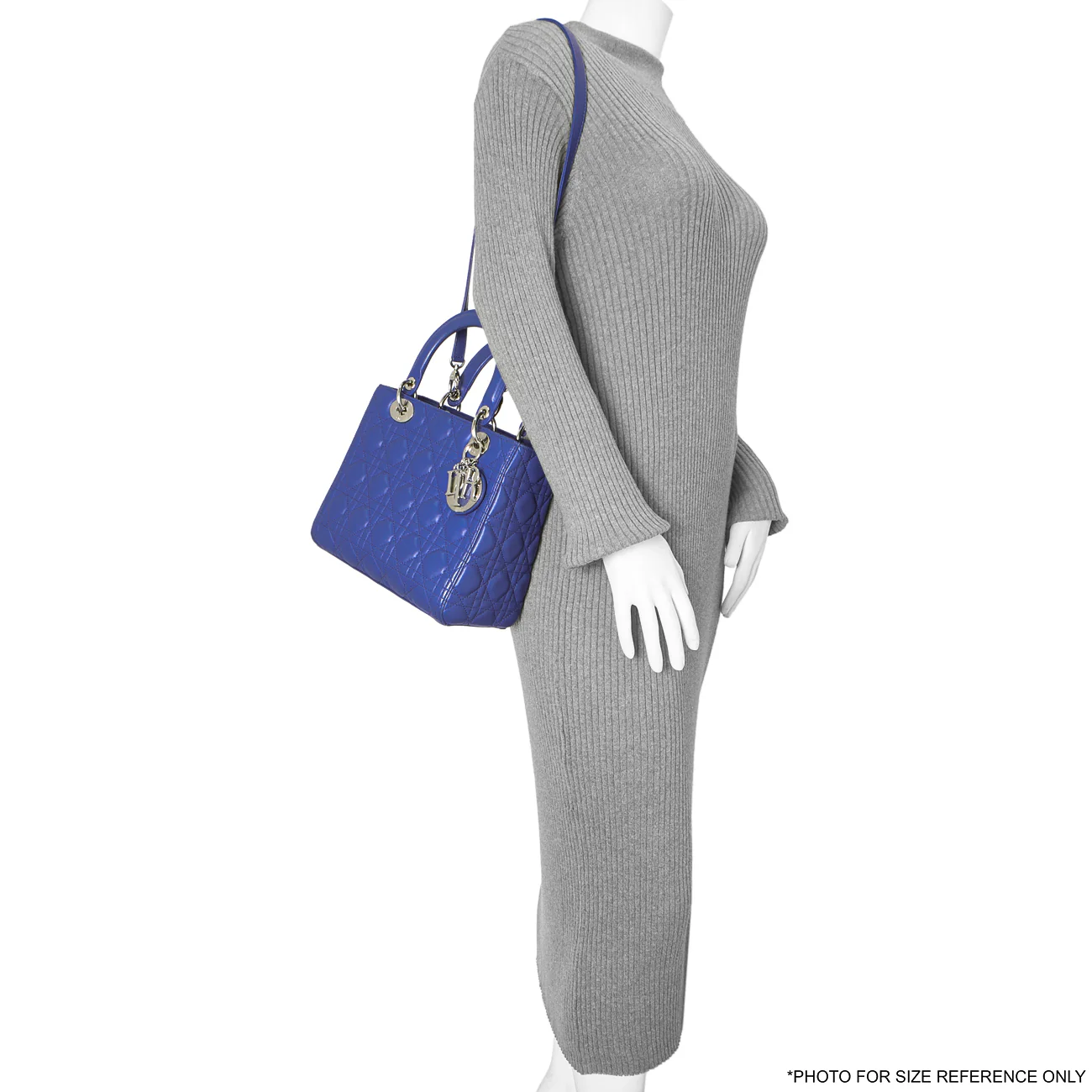 Christian Dior Blue Lambskin Cannage Medium Lady Dior - Image 15